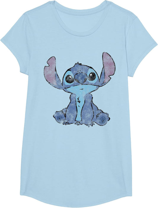 Disney Lilo & Stitch Distressed Stitch Portrait , Girls, Baby Blue, Small