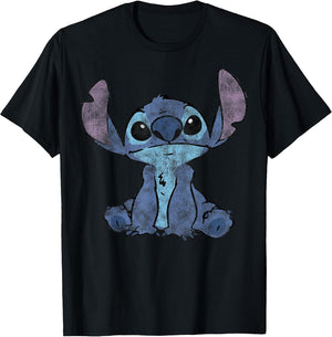 Disney Lilo & Stitch Distressed Stitch Portrait , Men, Black, X-Large