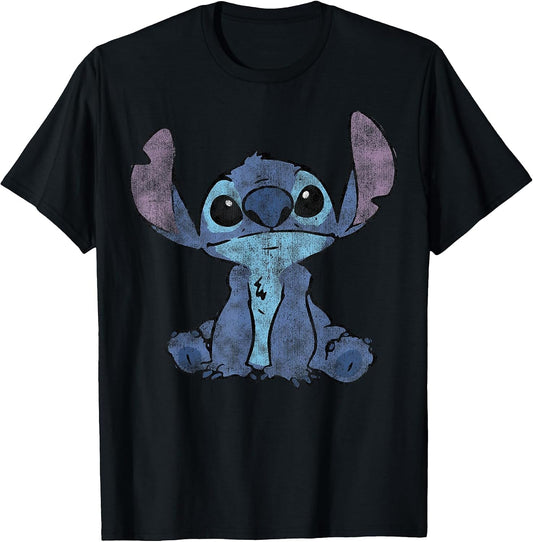 Disney Lilo & Stitch Distressed Stitch Portrait , Men, Black, X-Large