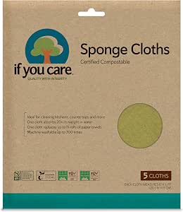 If You Care Sponge Cloths – 5 Count – 100% Natural Cleaning Rags for Kitchen, Bathroom, Home Countertop Surfaces – Absorbent, Reusable, Machine Washable, Compostable