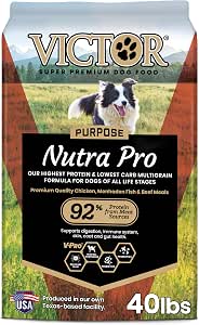 VICTOR Super Premium Dog Food – Purpose Nutra Pro – Gluten-Free, High Protein Low Carb Dry Kibble for Active Dogs of All Ages – Ideal for Sporting, Pregnant or Nursing Dogs & Puppies, 40lbs