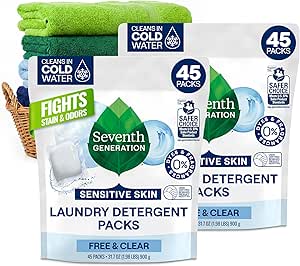 Seventh Generation Laundry Detergent Packs, Free & Clear, 90 Loads (2 pouches, 45 Ct EA)