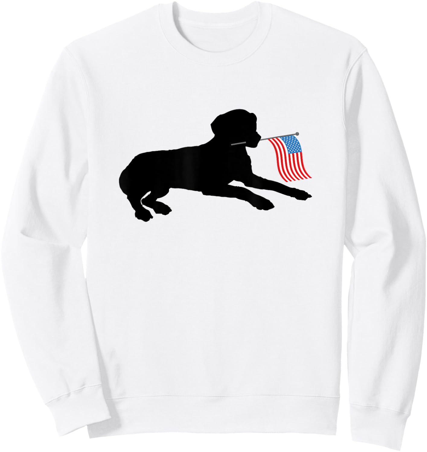 Black Lab Dog Holding July 4th Patriotic USA Flag Sweatshirt - Sweatshirt | White