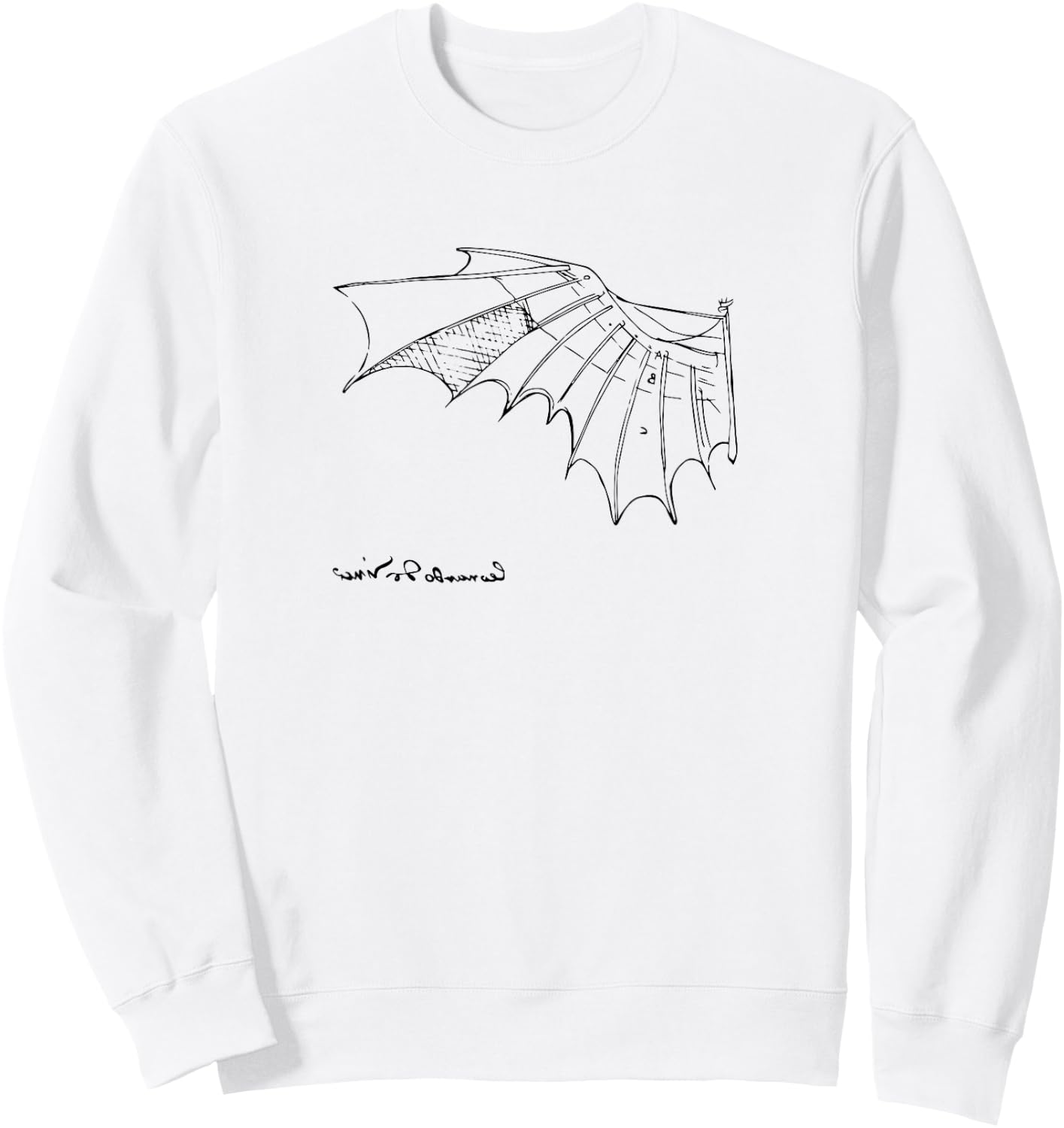 Leonardo Da Vinci Flying T Shirt, Artwork Sketch Sweatshirt - Sweatshirt | White