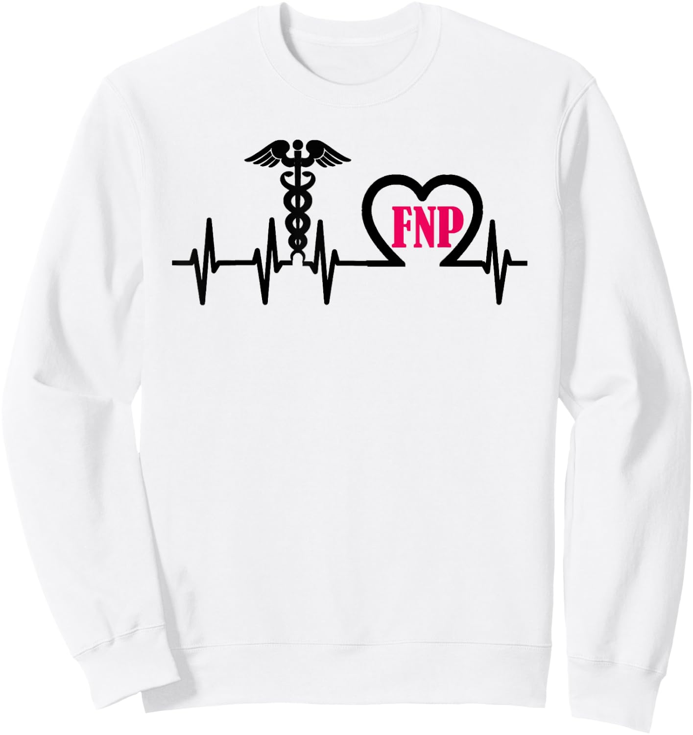 FNP Family Nurse Practitioner Heart & Caduceus Heartbeat Sweatshirt - Sweatshirt | White