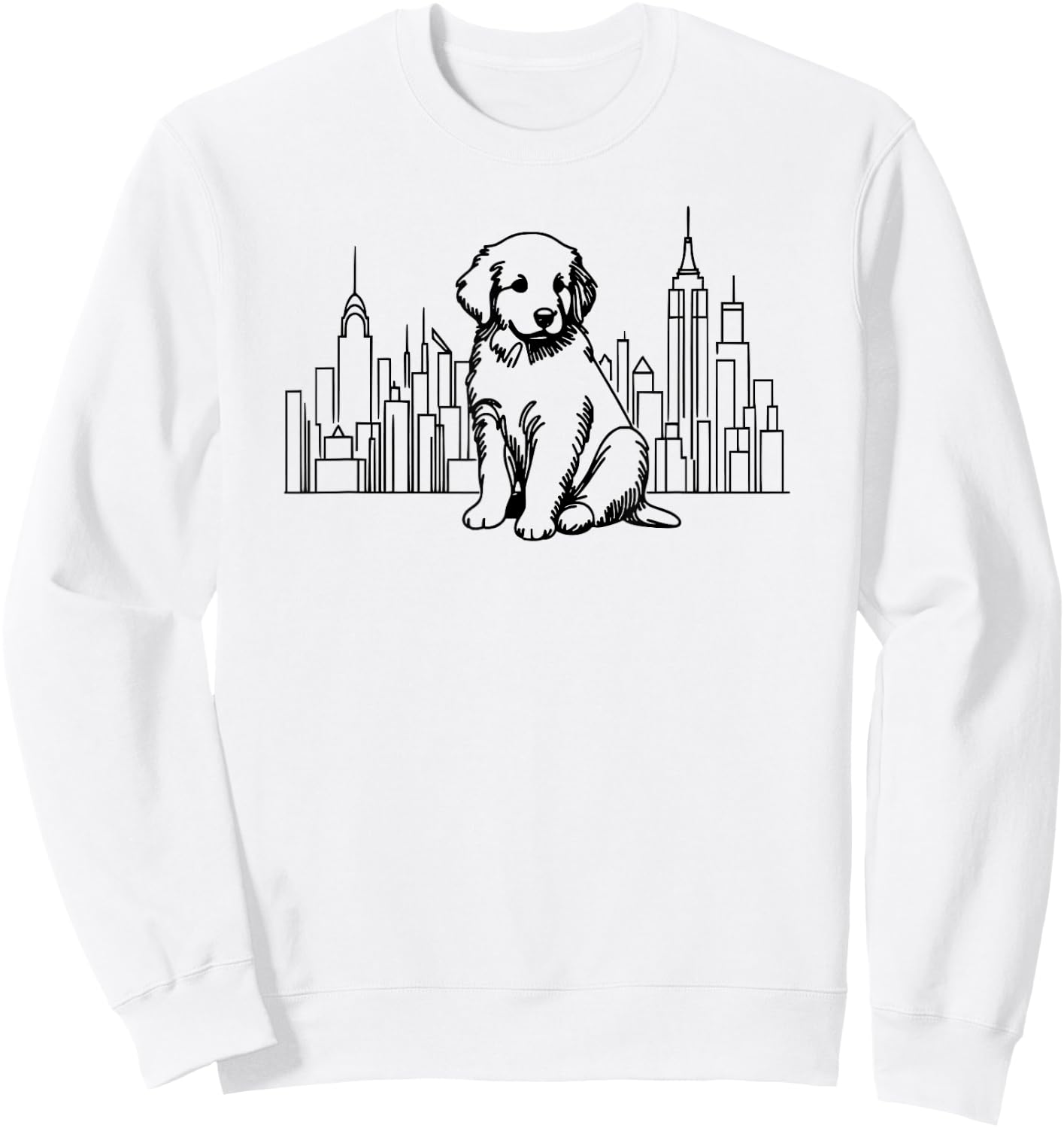 Golden Retriever dog in New York City line art, NYC skyline Sweatshirt - Sweatshirt | White