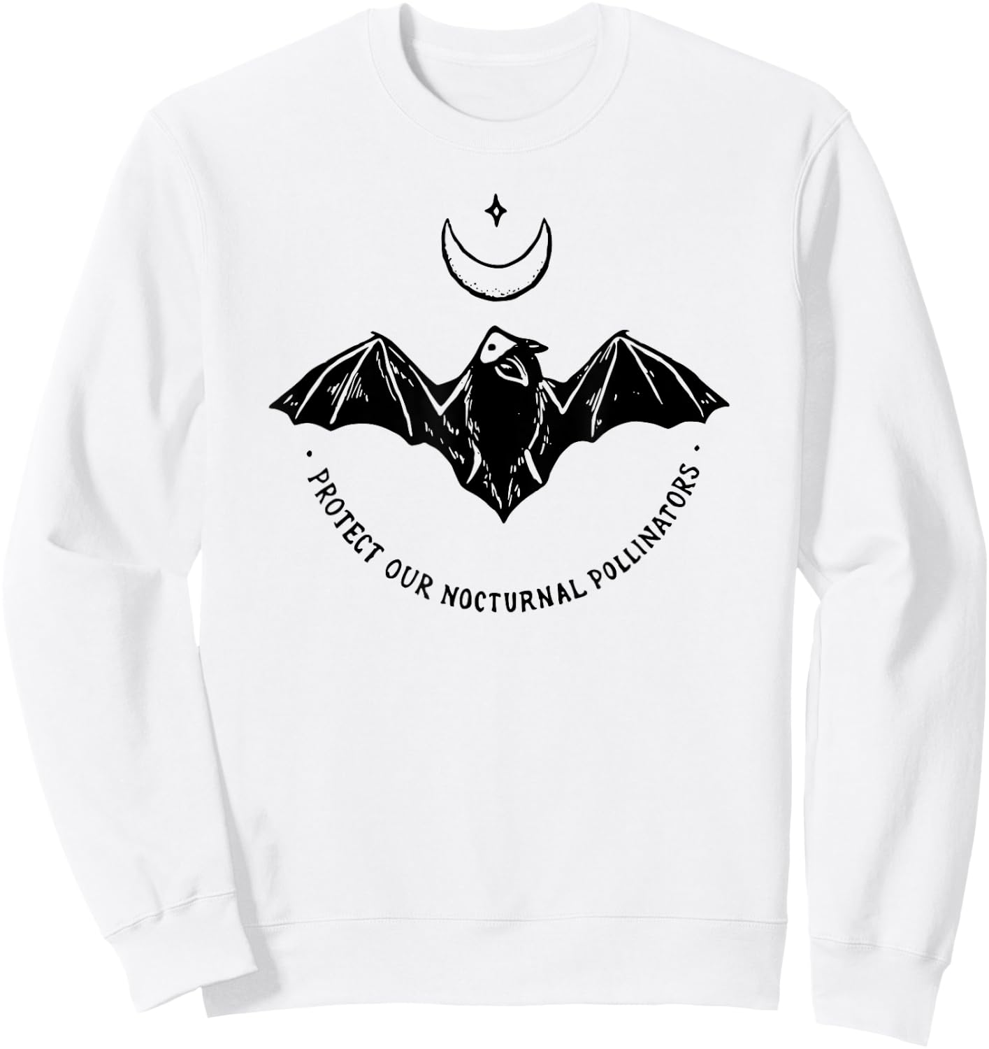 Protect Our Nocturnal Polalinators Bat with Moon Halloween Sweatshirt - Sweatshirt | White