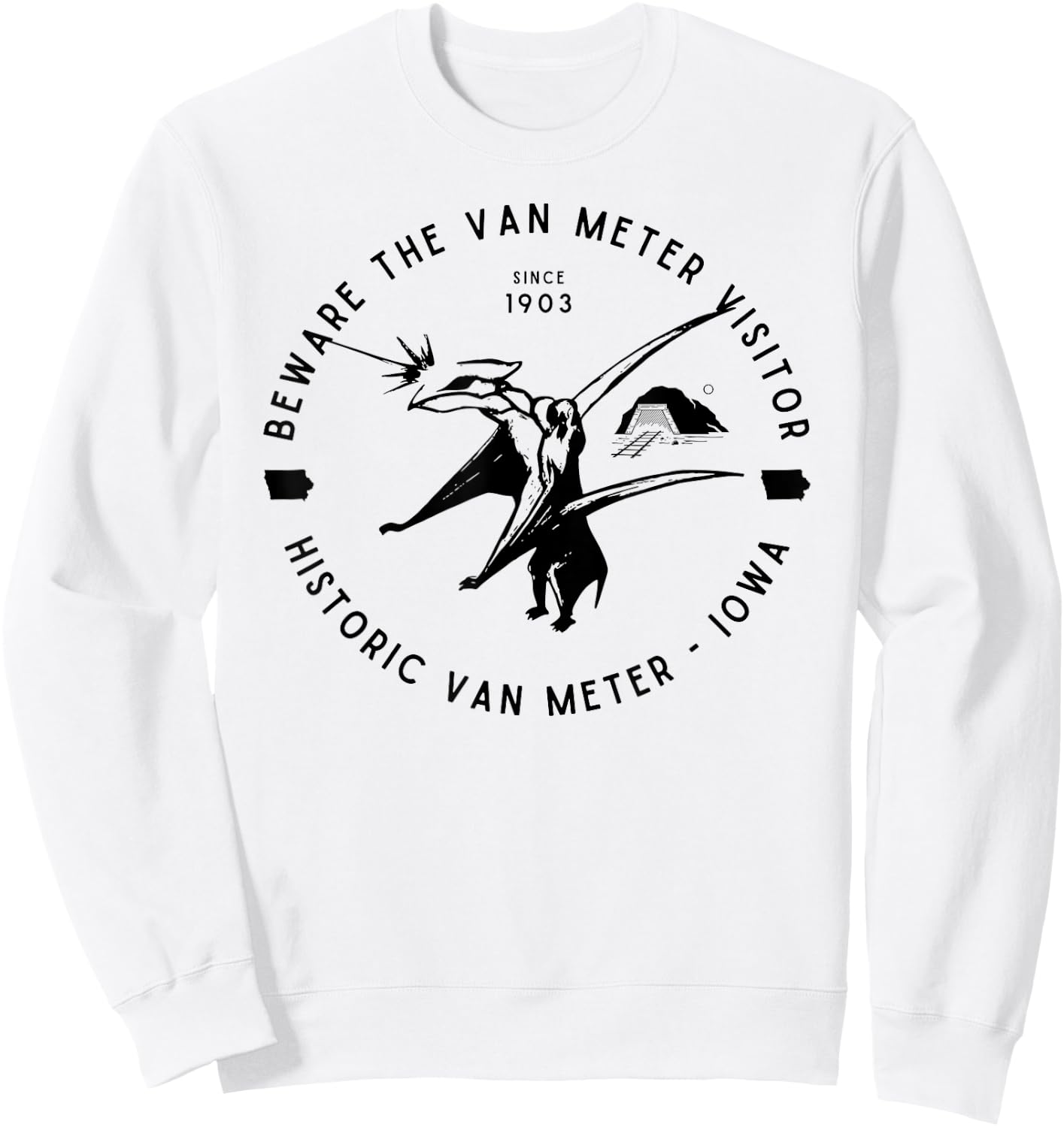 Beware the Van Meter Visitor Famous Cryptid Iowa Sweatshirt - Sweatshirt | White