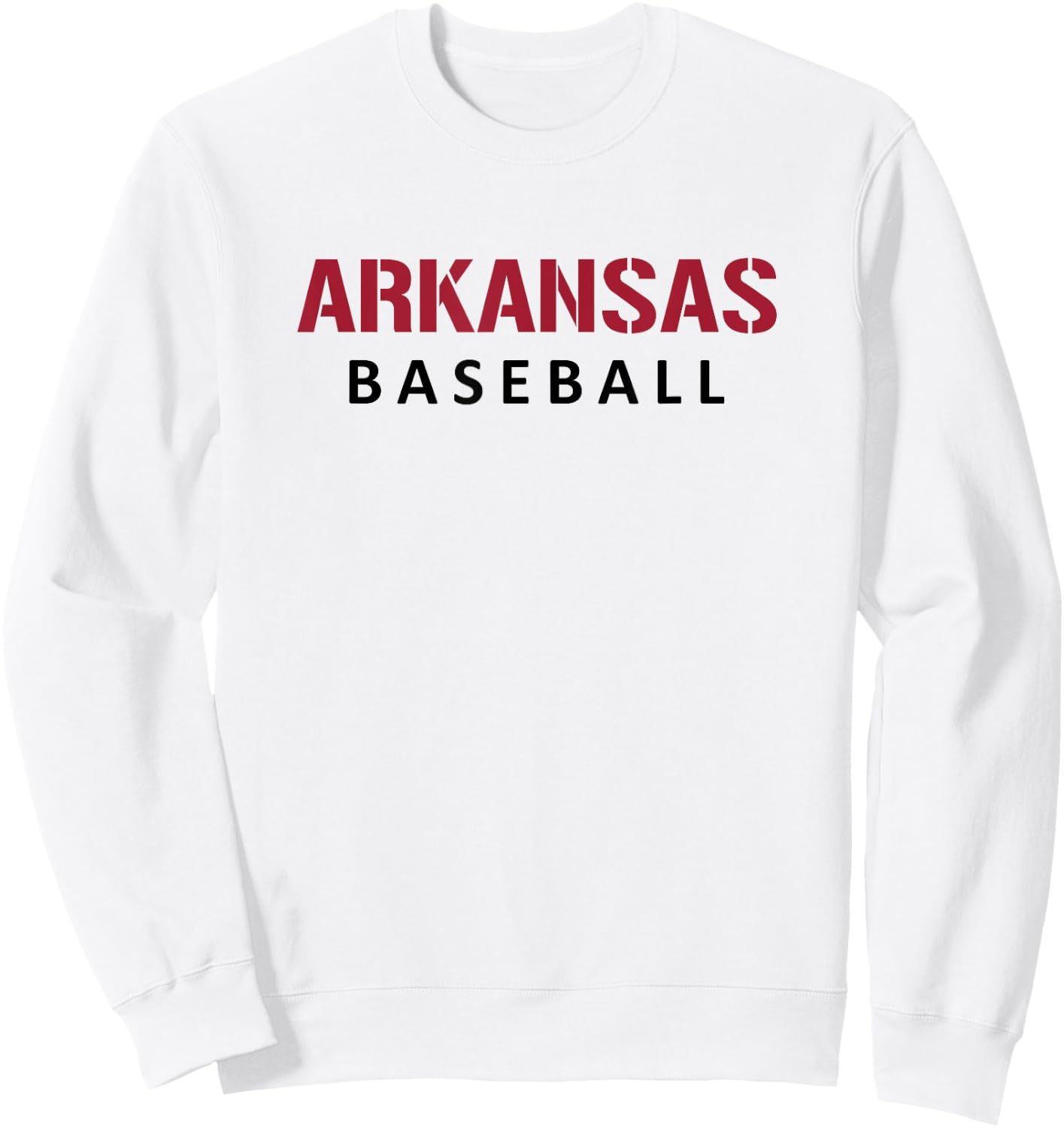 Arkansas Baseball Block and Stencil Font Sweatshirt - Sweatshirt | White