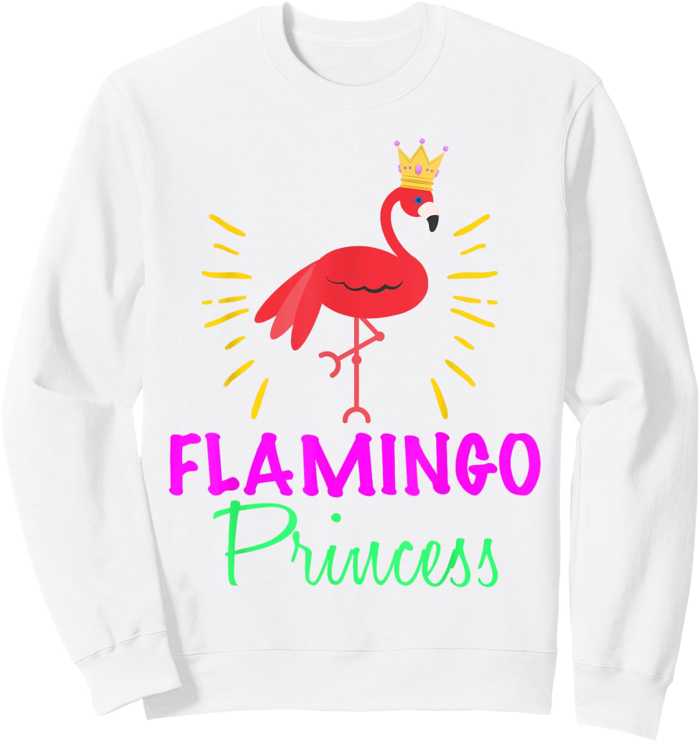 Flamingo Princess With Crown Wading Bird Lover Novelty Shirt Sweatshirt - Sweatshirt | White