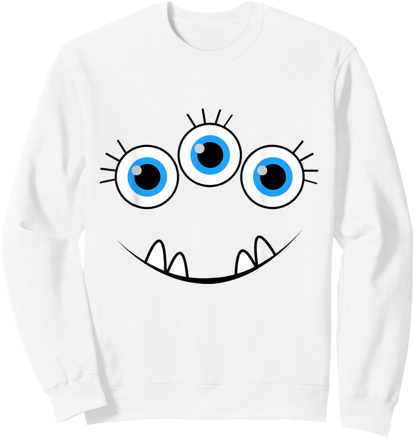 Three Eyed Eyeballs Monster Face Funny Halloween Cute Sweatshirt - Sweatshirt | White