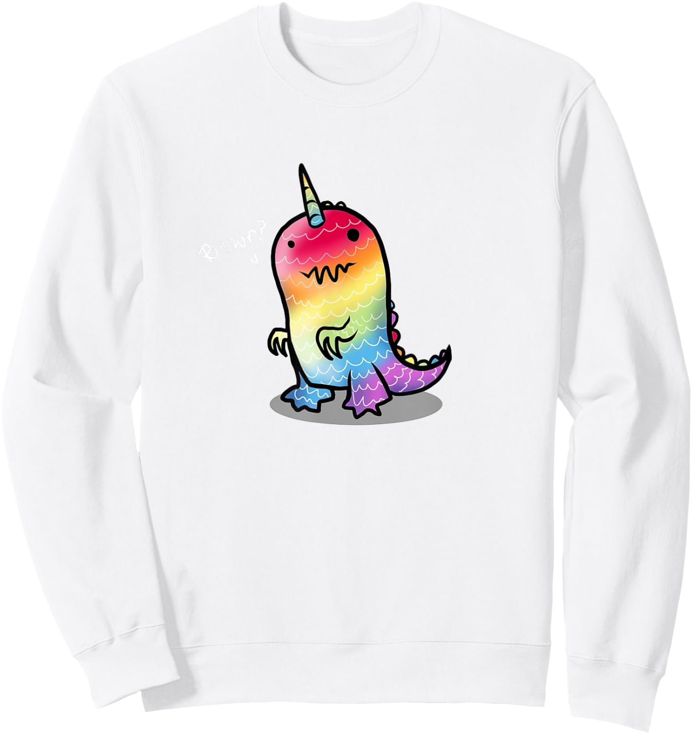 RAWR! | Cute Rainbow Dinosaur Unicorn Shirt Sweatshirt - Sweatshirt | White