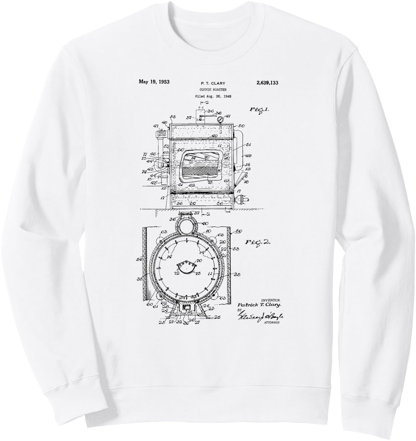 Vintage 1949 Coffee Roaster Patent Print Gift Sweatshirt - Sweatshirt | White
