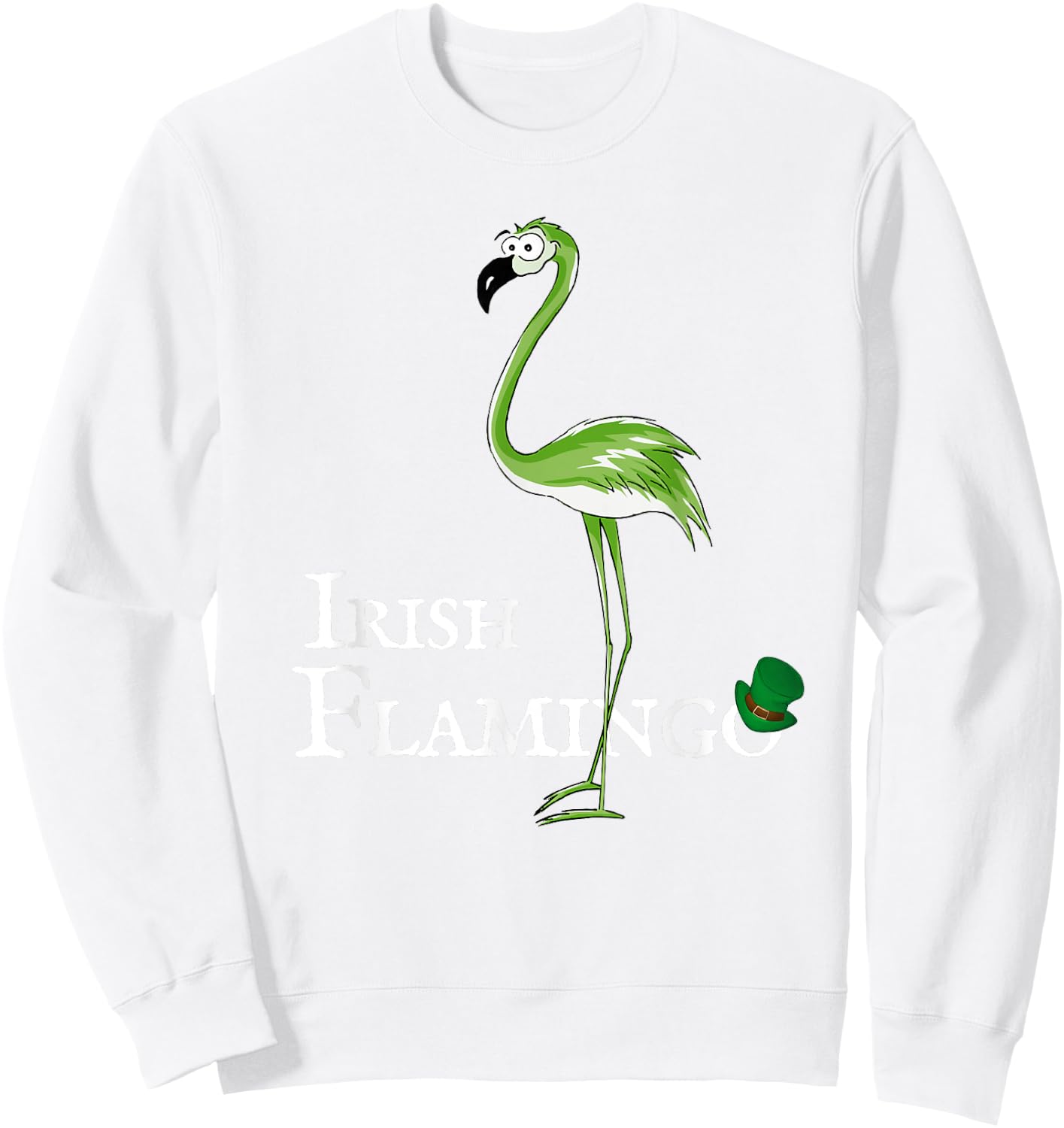 Funky Irish Flamingo Green Bird St Patricks Day Sweatshirt - Sweatshirt | White