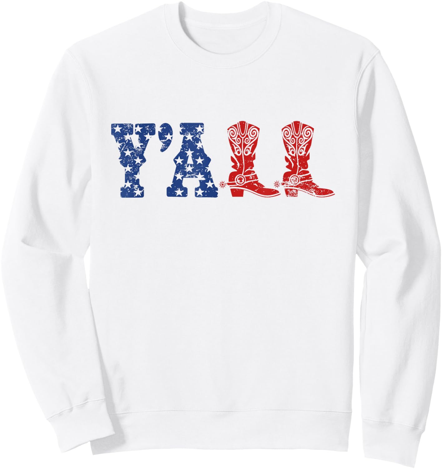 Y'ALL American Flag Western Country Cowgirl Sweatshirt - Sweatshirt | White
