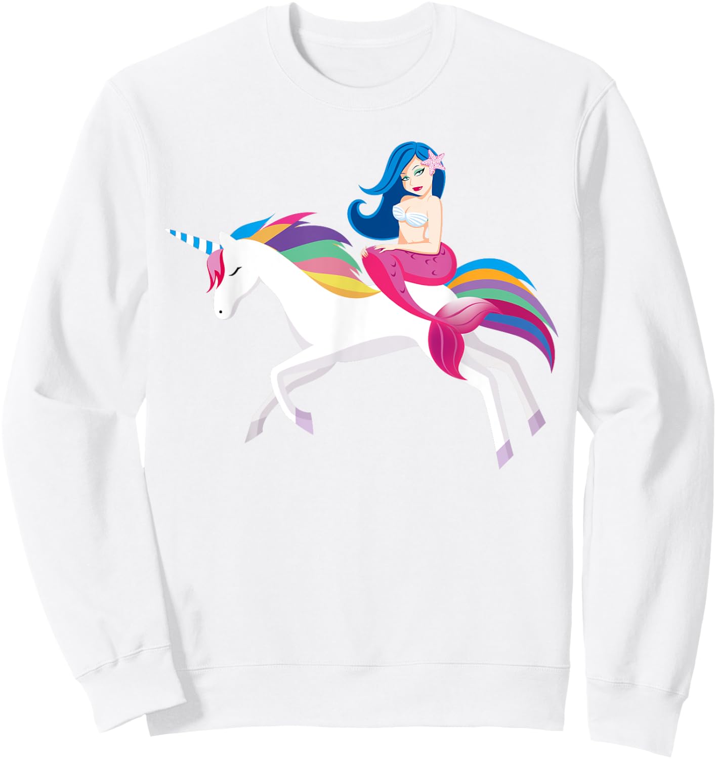 Unicorn Mermaid - Funny Mermaid Riding Unicorn T Shirt Sweatshirt - Sweatshirt | White