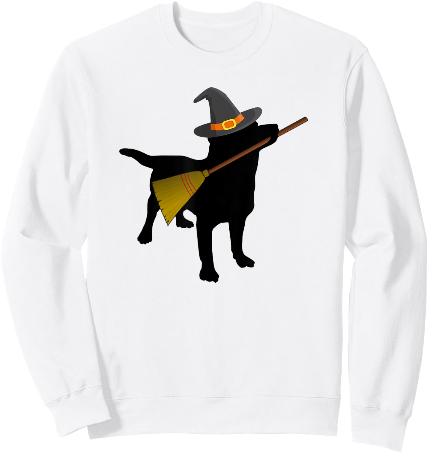 Funny Halloween Black Lab Dog Cute Witch Hat Broom Sweatshirt - Sweatshirt | White