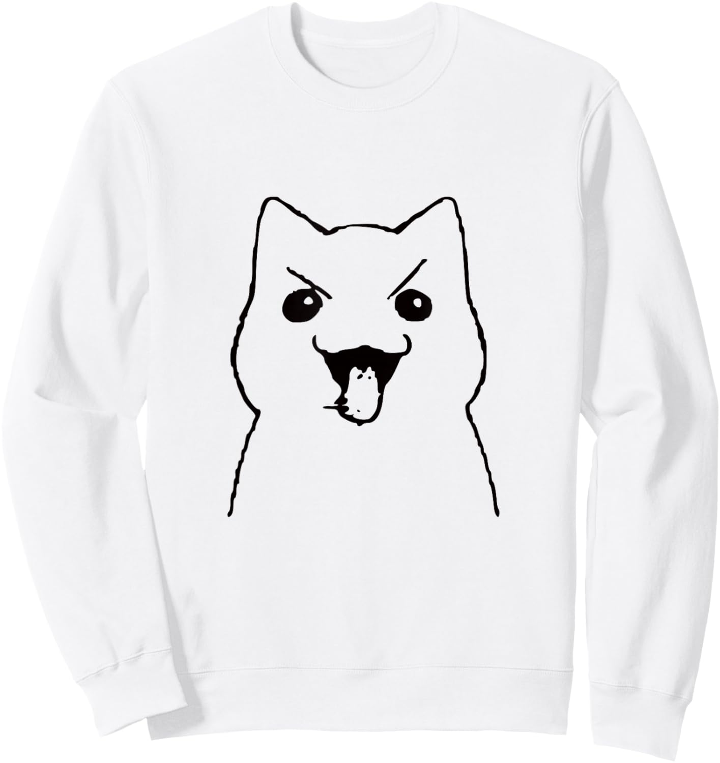 Freaky Cat Tongue Out Flight Meme Black Graphic Sweatshirt - Sweatshirt | White
