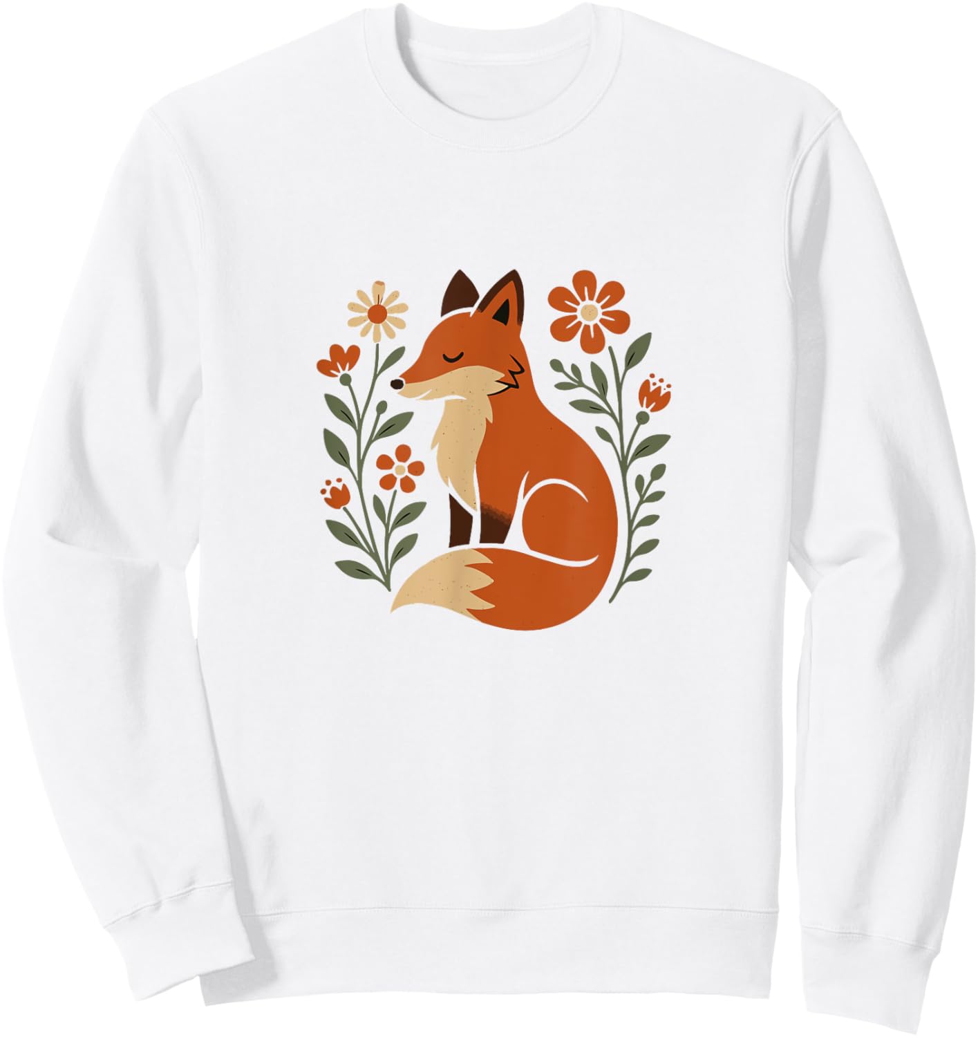 Cute Folk Art Fox with Flowers Nature Design Sweatshirt - Sweatshirt | White