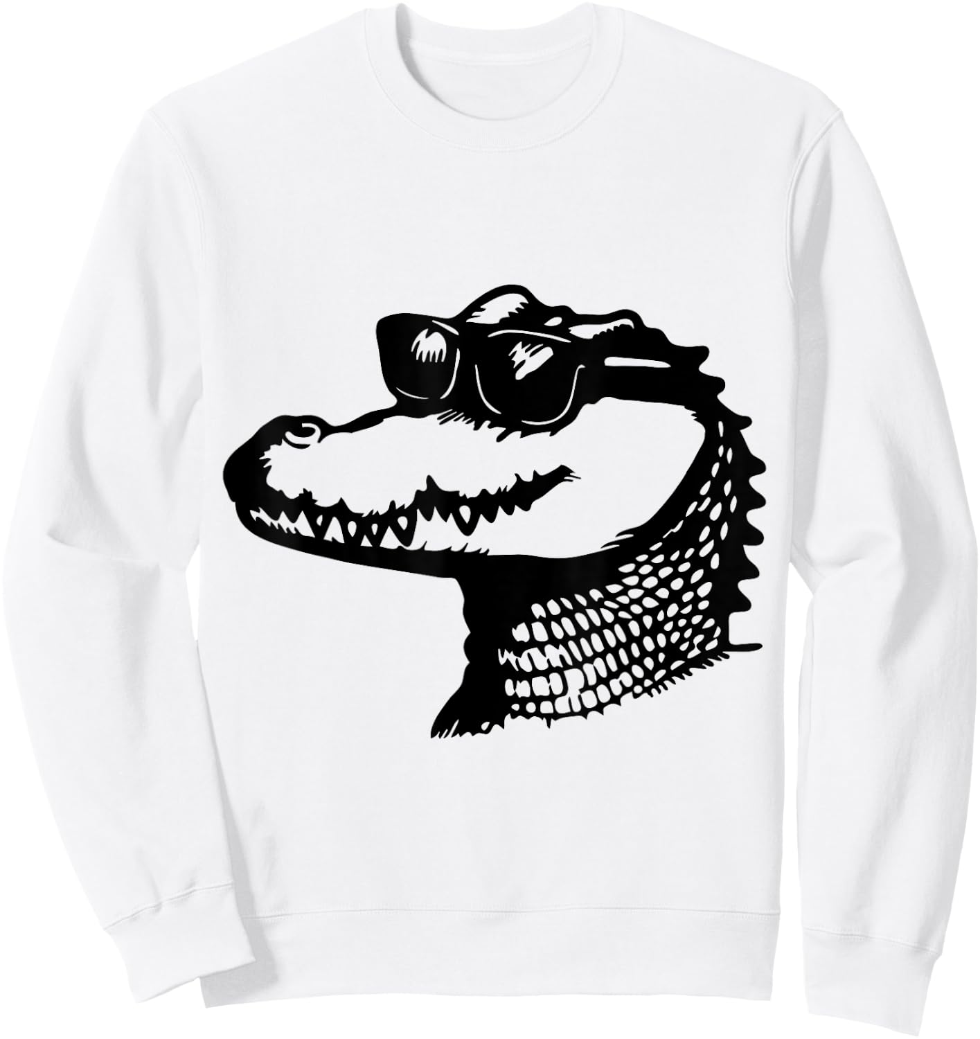 Crocodile with Sunglasses | Fun and Quirky Animal Art Sweatshirt - Sweatshirt | White
