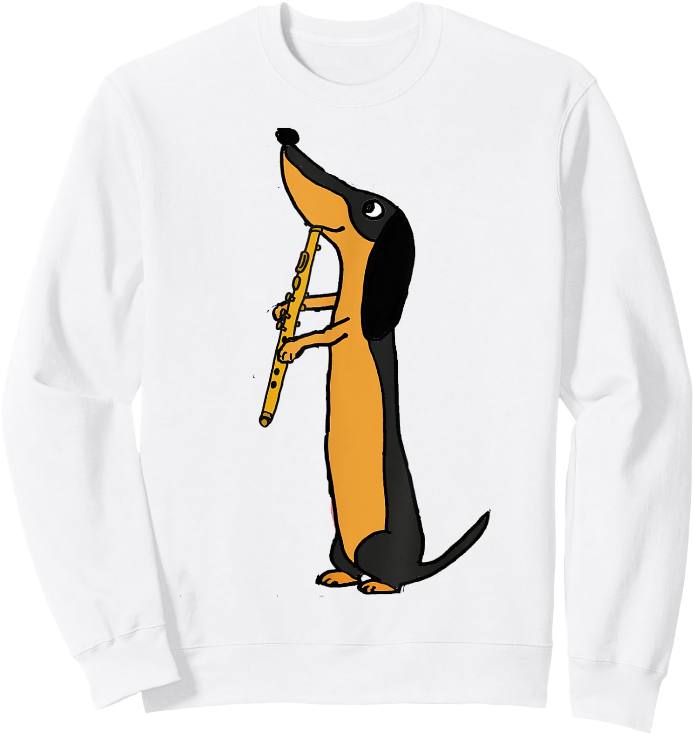 Smiletodaytees Fun Dachshund Dog Playing Flute Men Women Kids Sweatshirt - Sweatshirt | White