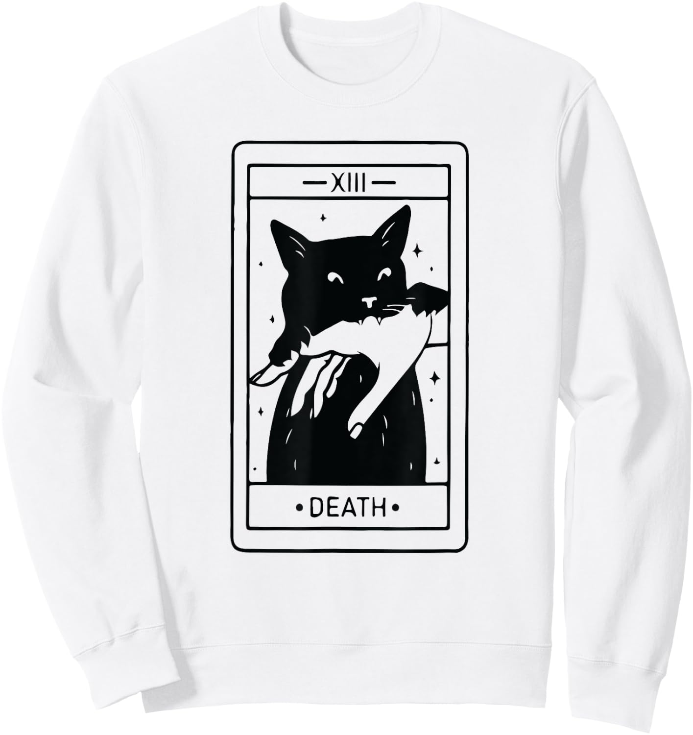 Black Cat Tarot Death Halloween Witchy Cat Lover Men Women Sweatshirt - Sweatshirt | White