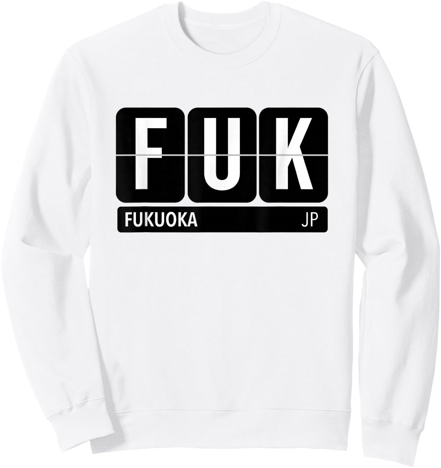 FUK Fukuoka Japan Travel Souvenir White Text Sweatshirt - Sweatshirt | White