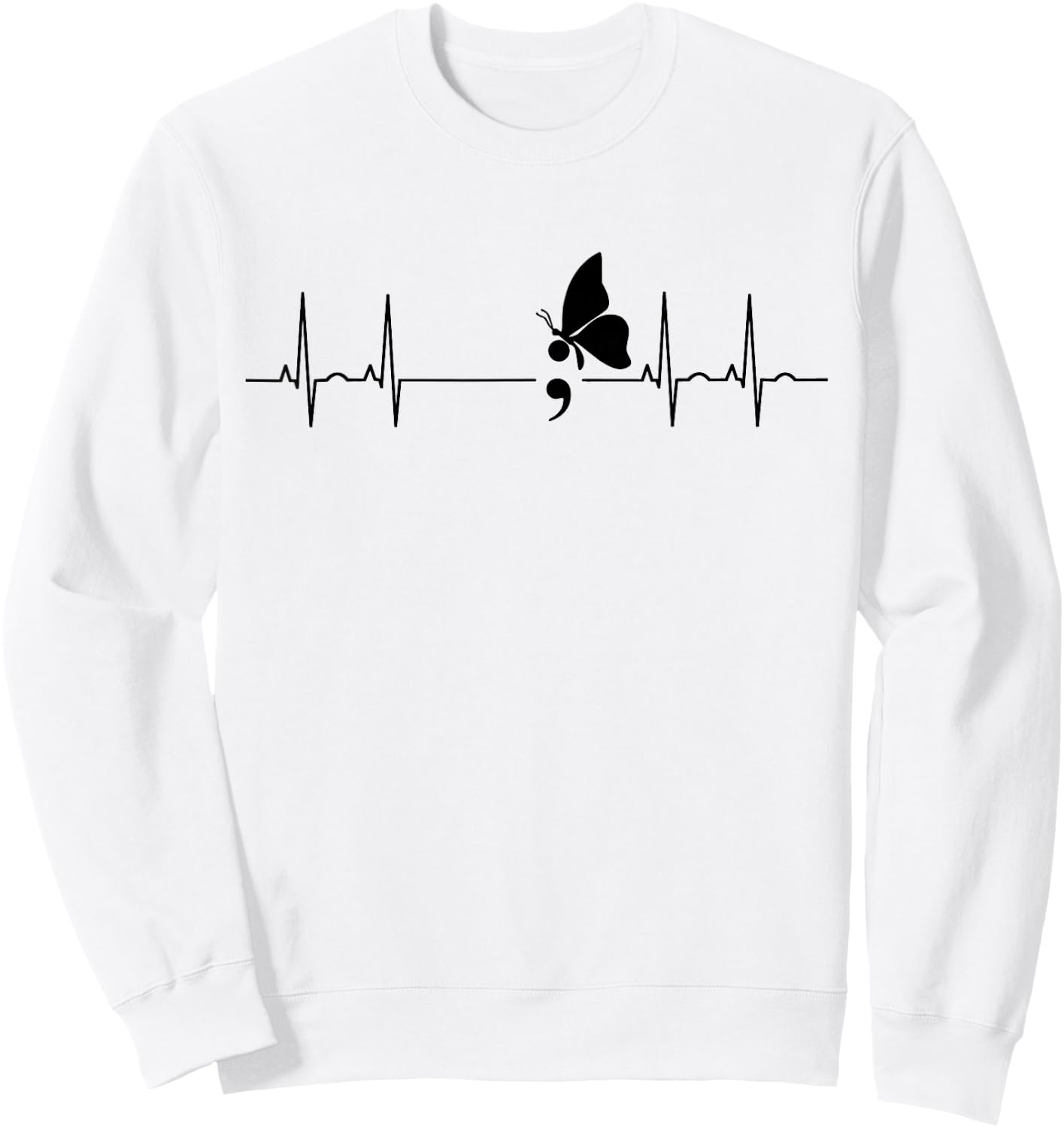 Semicolon Butterfly Heartbeat Sweatshirt - Sweatshirt | White