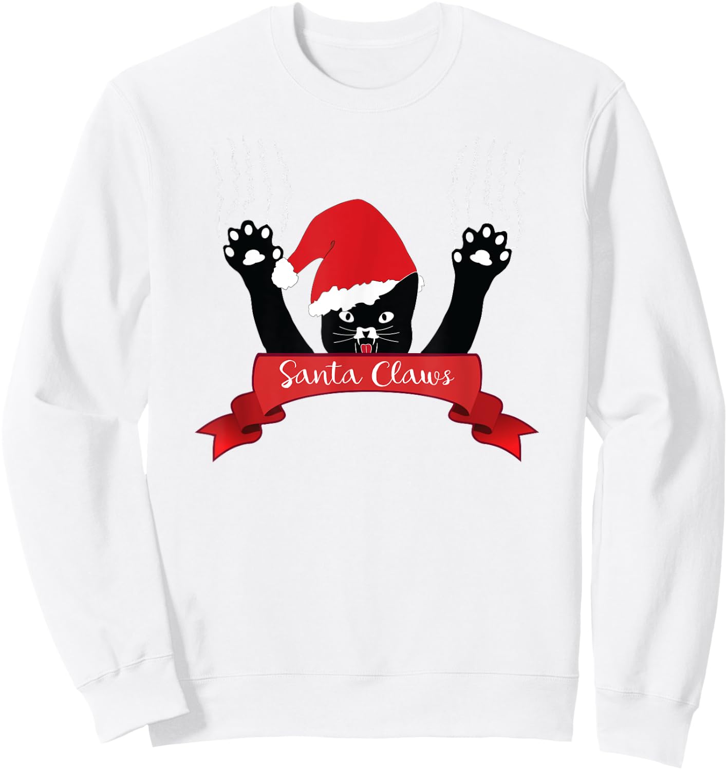 Santa Claws Cat Christmas , Xmas Red Gift Ribbon Sweatshirt - Sweatshirt | White