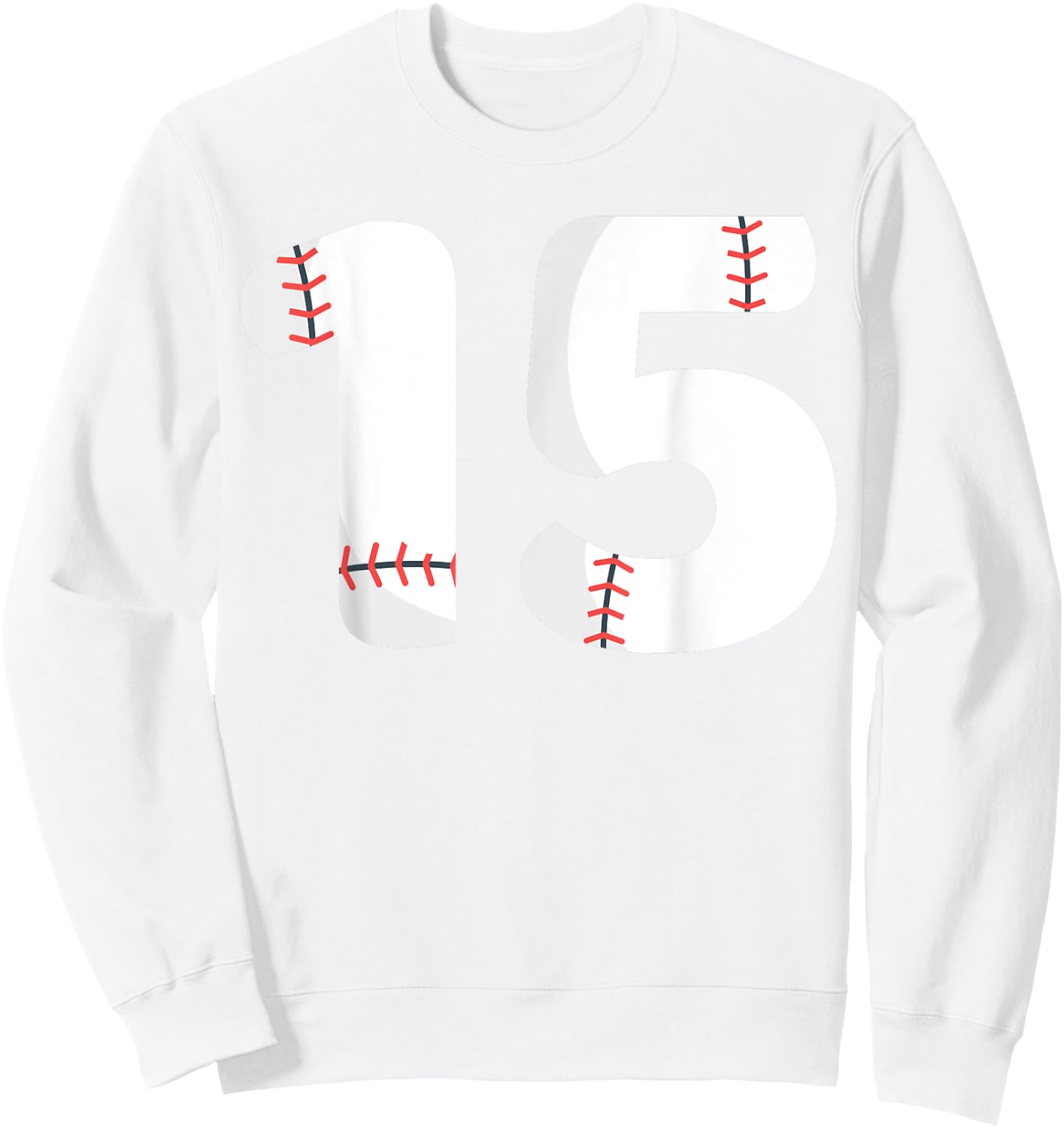 Number #15 BASEBALL Team Shirt - 15 Pitcher Batter Sweatshirt - Sweatshirt | White