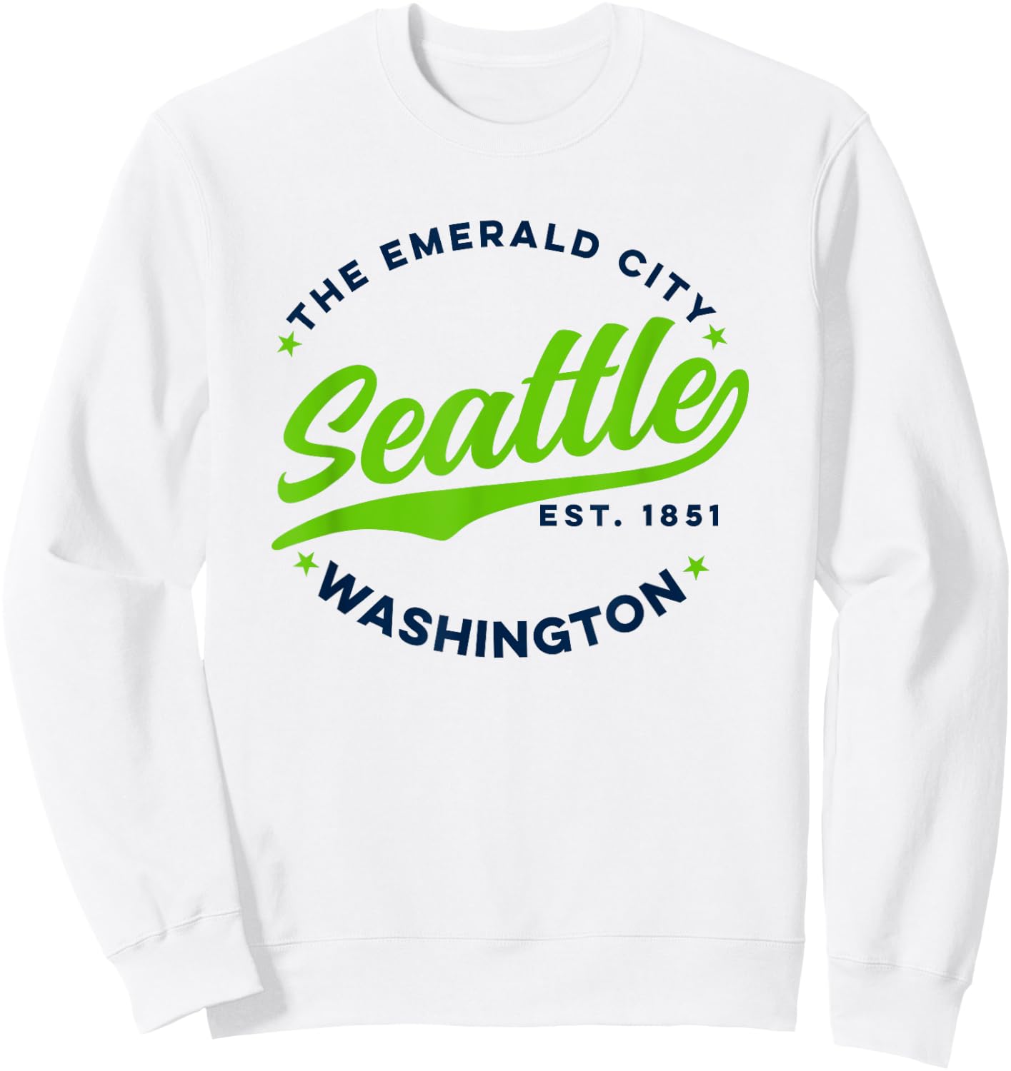 Vintage Seattle Emerald City Washington Blue Green Text Sweatshirt - Sweatshirt | White