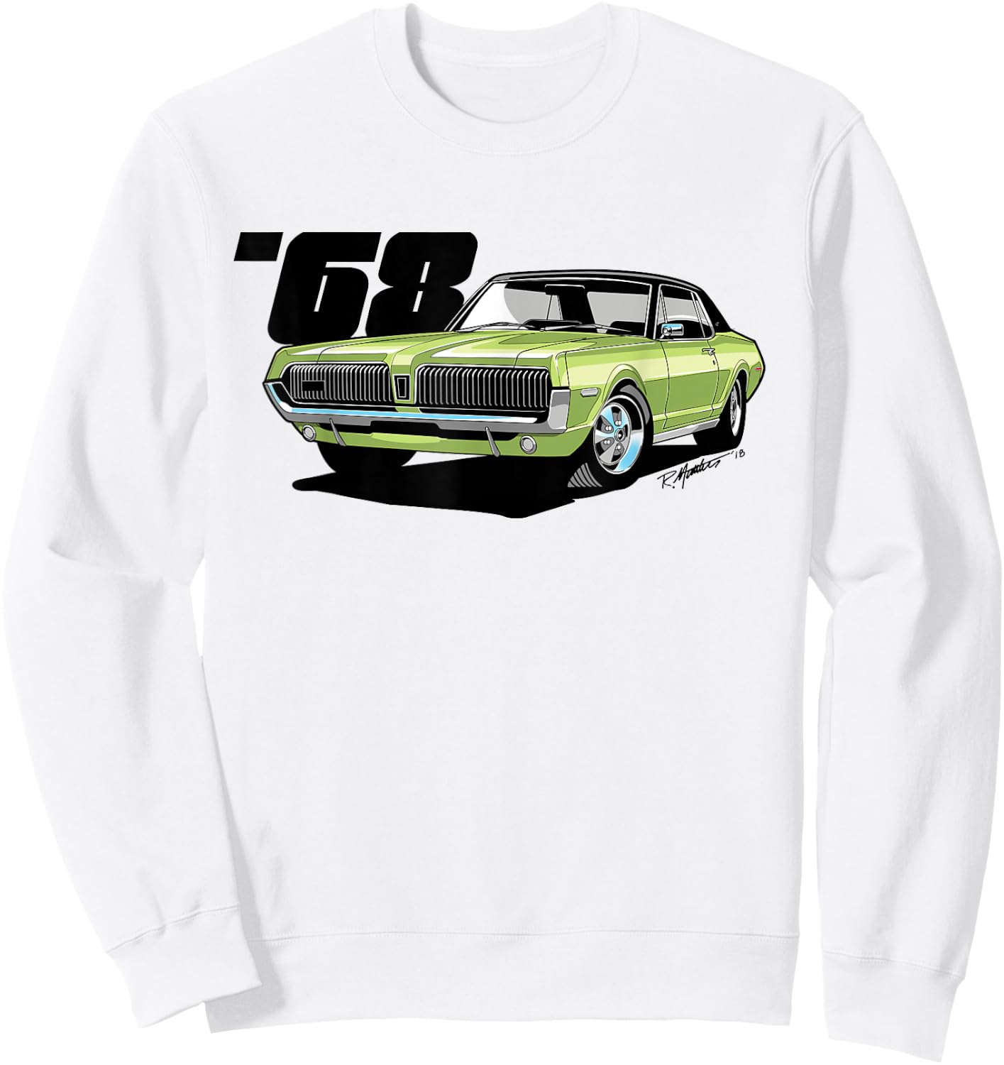 SpeedShift Art 1968 Mercury Cougar Graphic - Women's Adults Lime Frost Green Classic Fit Short Sleeve - Small Sweatshirt - Sweatshirt | White