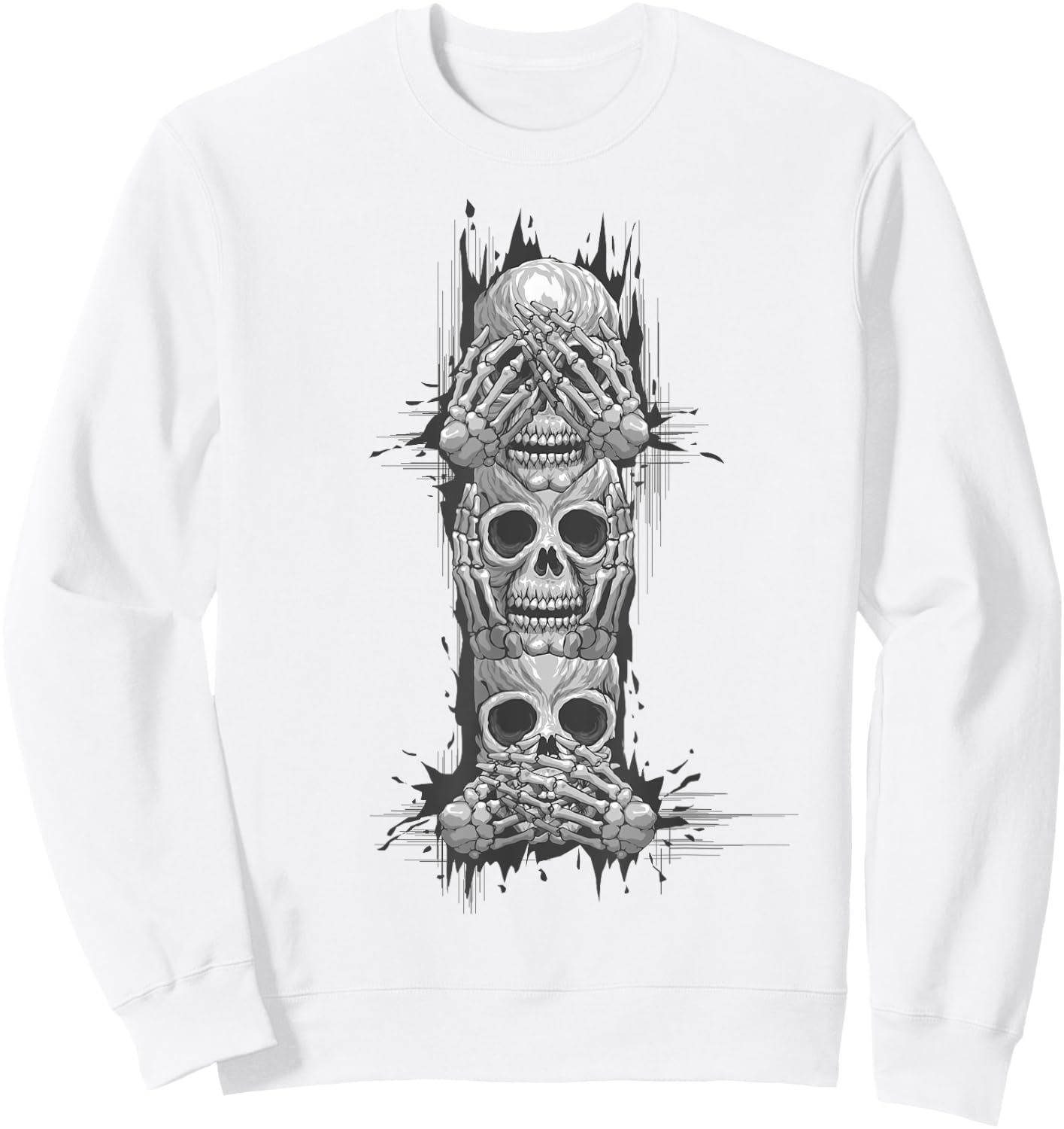 Hear No Evil See No Evil Speak No Evil, Skull Art Sweatshirt - Sweatshirt | White