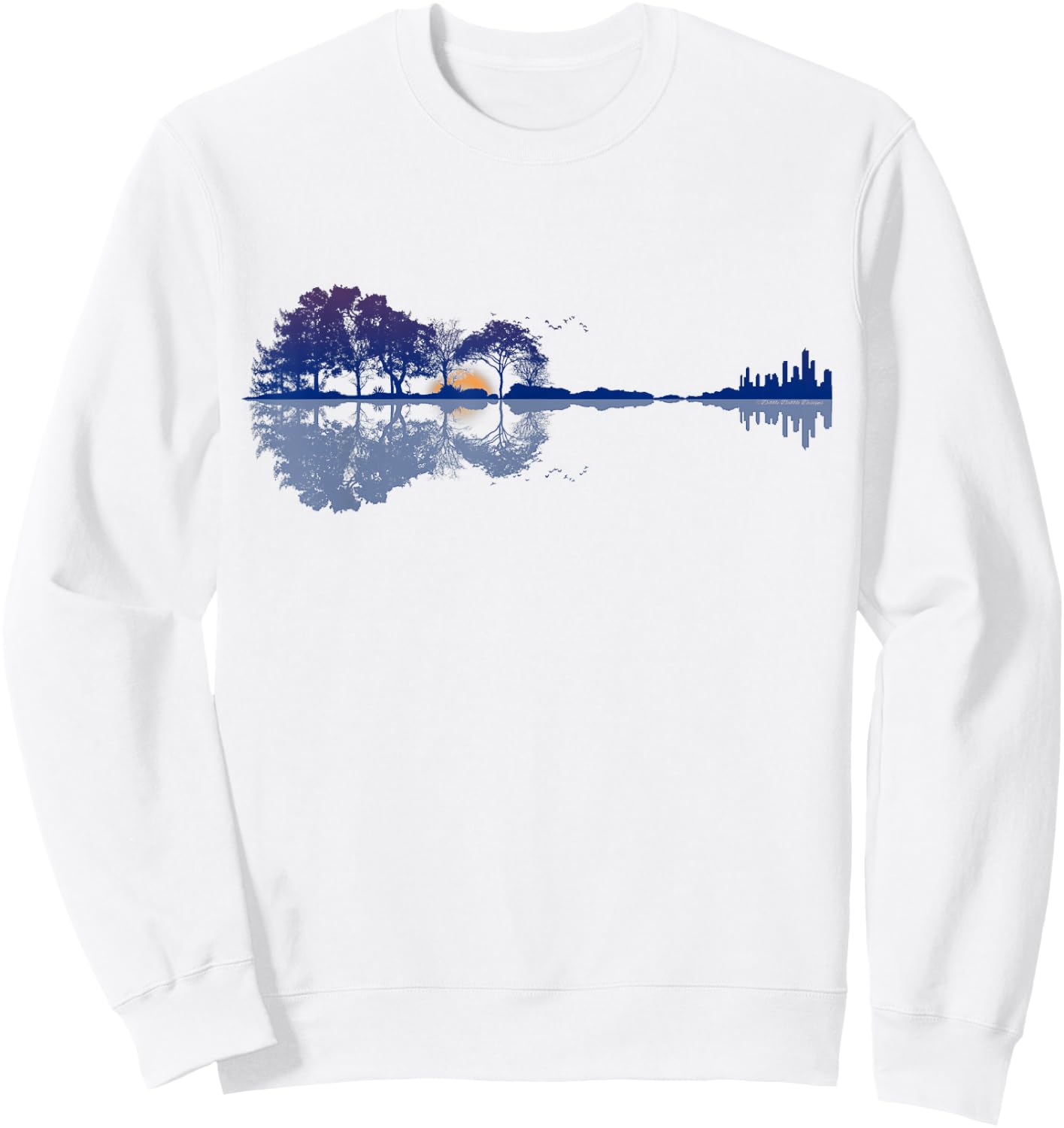 Guitar Lake Reflections in Blue Music Lovers Guitar Sweatshirt - Sweatshirt | White