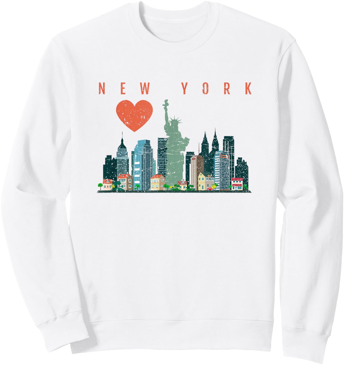 New York City NYC Skyline Heart Distressed Style Sweatshirt - Sweatshirt | White