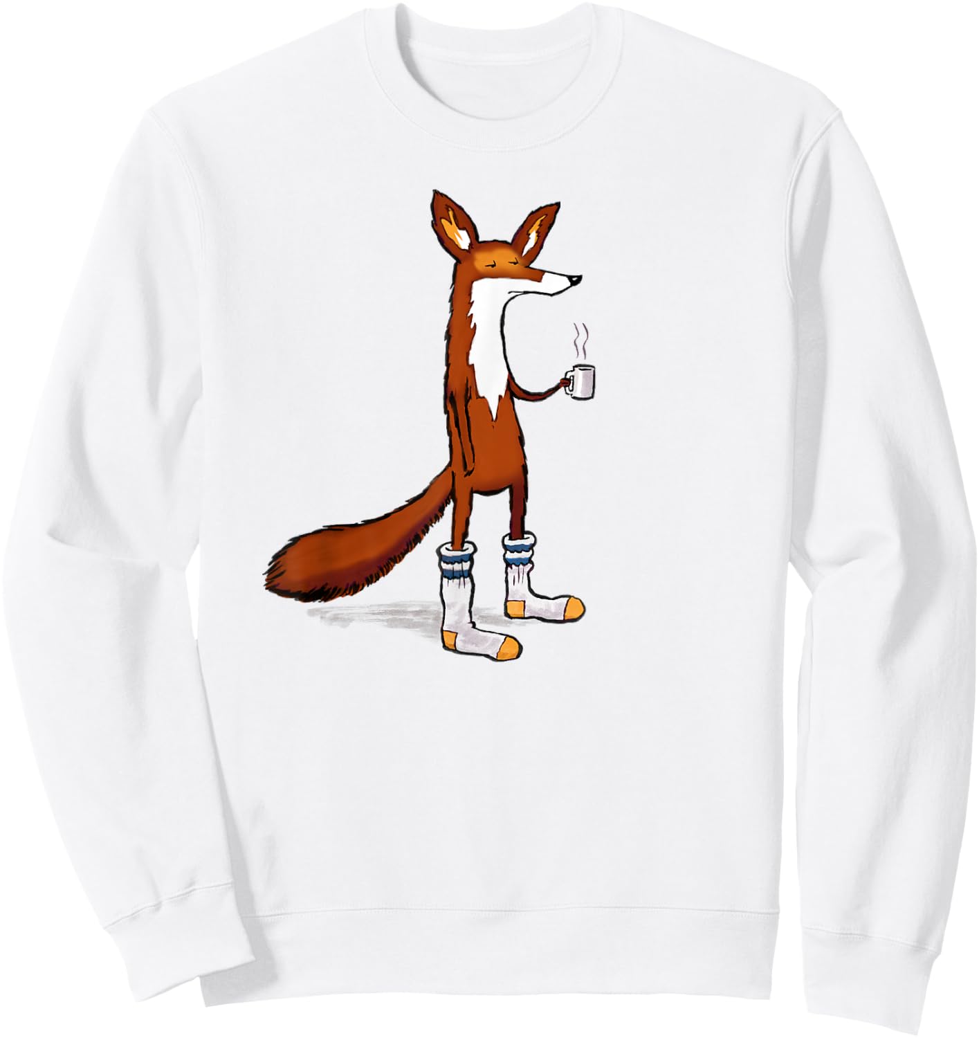 Fox Drinking Coffee Wearing Tube Socks - Funny Sweatshirt - Sweatshirt | White