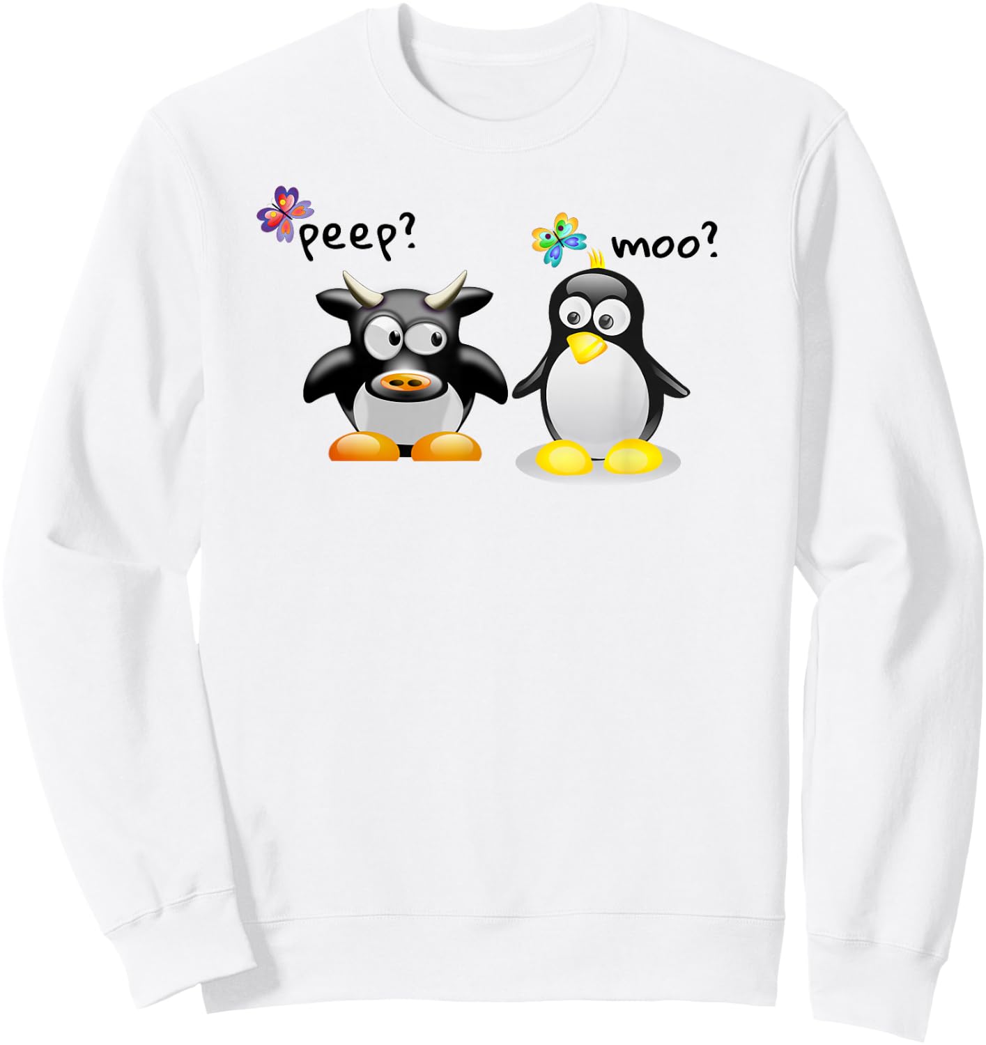 New Friends Learning a Language Moo Peep Penguin and Cow Sweatshirt - Sweatshirt | White