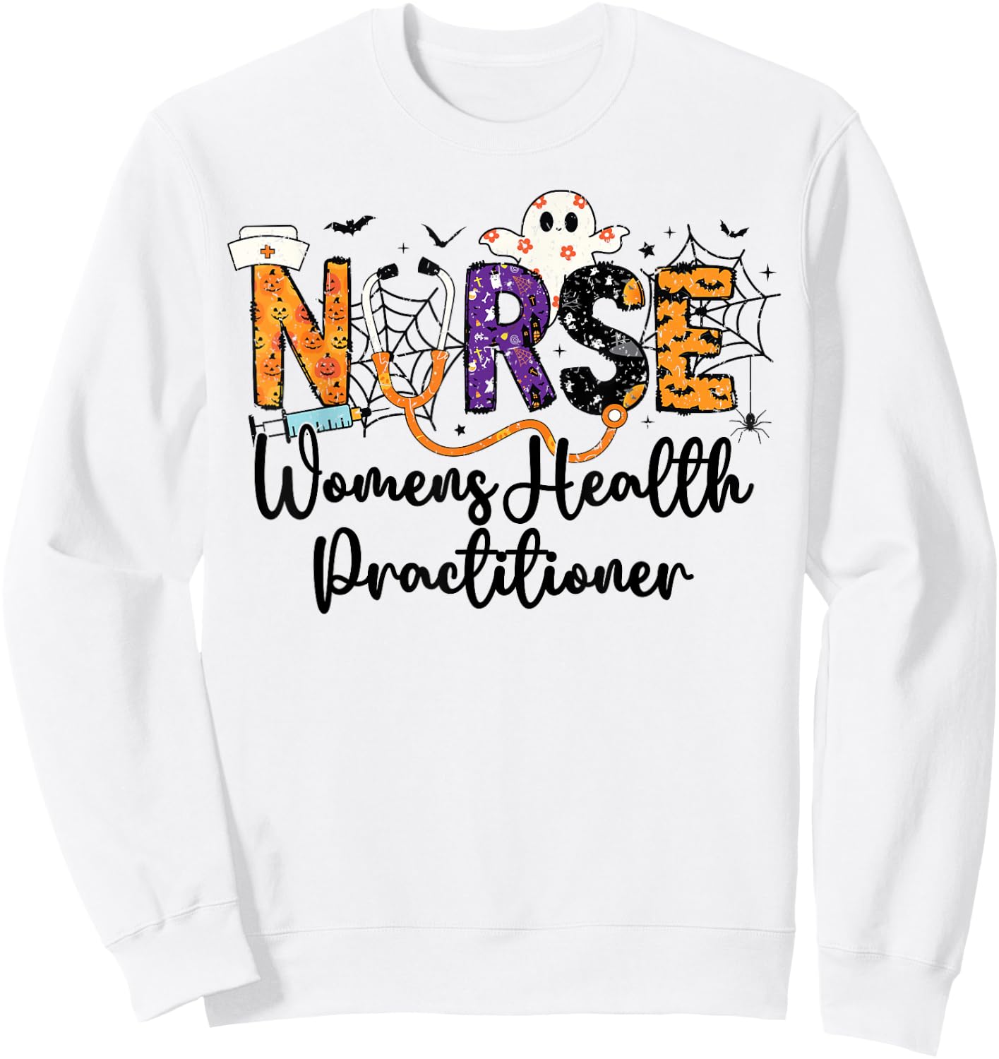 Women Health Practitioner Nurse WHNP Ghost Halloween Nursing Sweatshirt - Sweatshirt | White