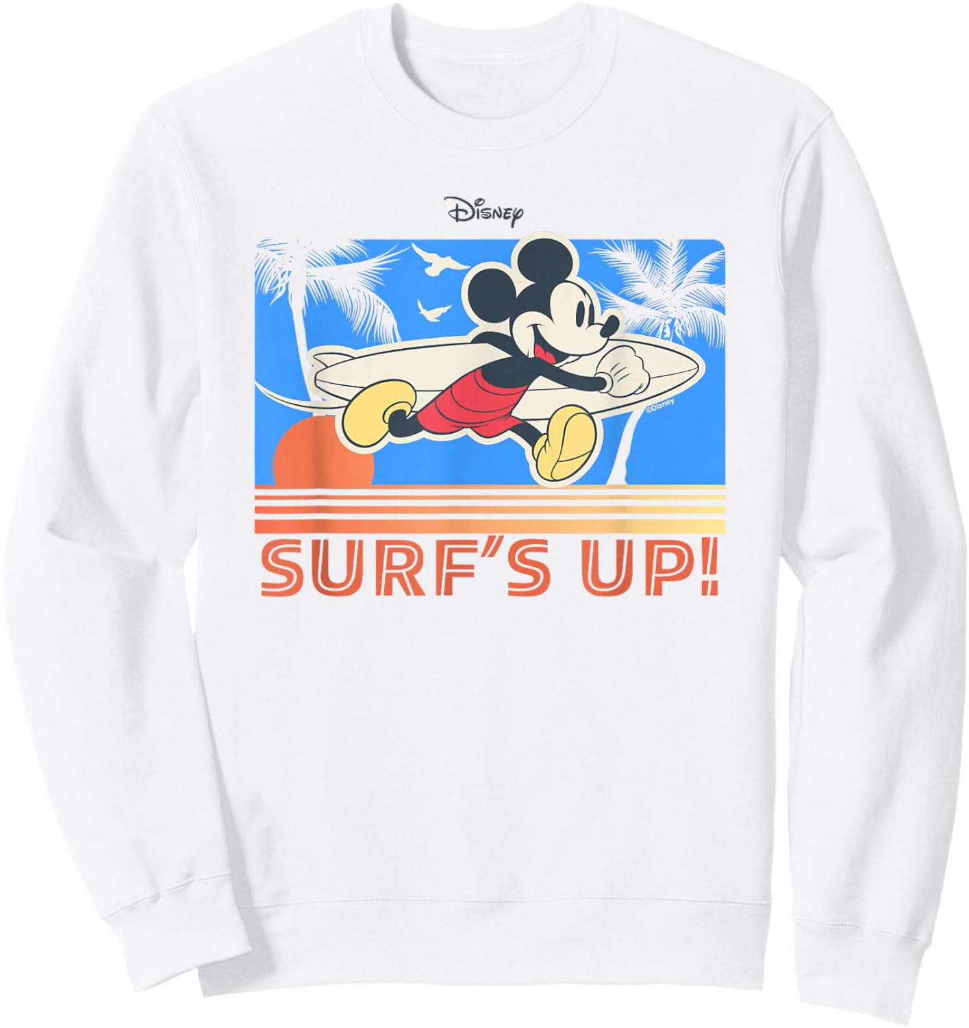 Disney Mickey and Friends Surfs Up Tropical Beach Vintage Sweatshirt - Sweatshirt | White