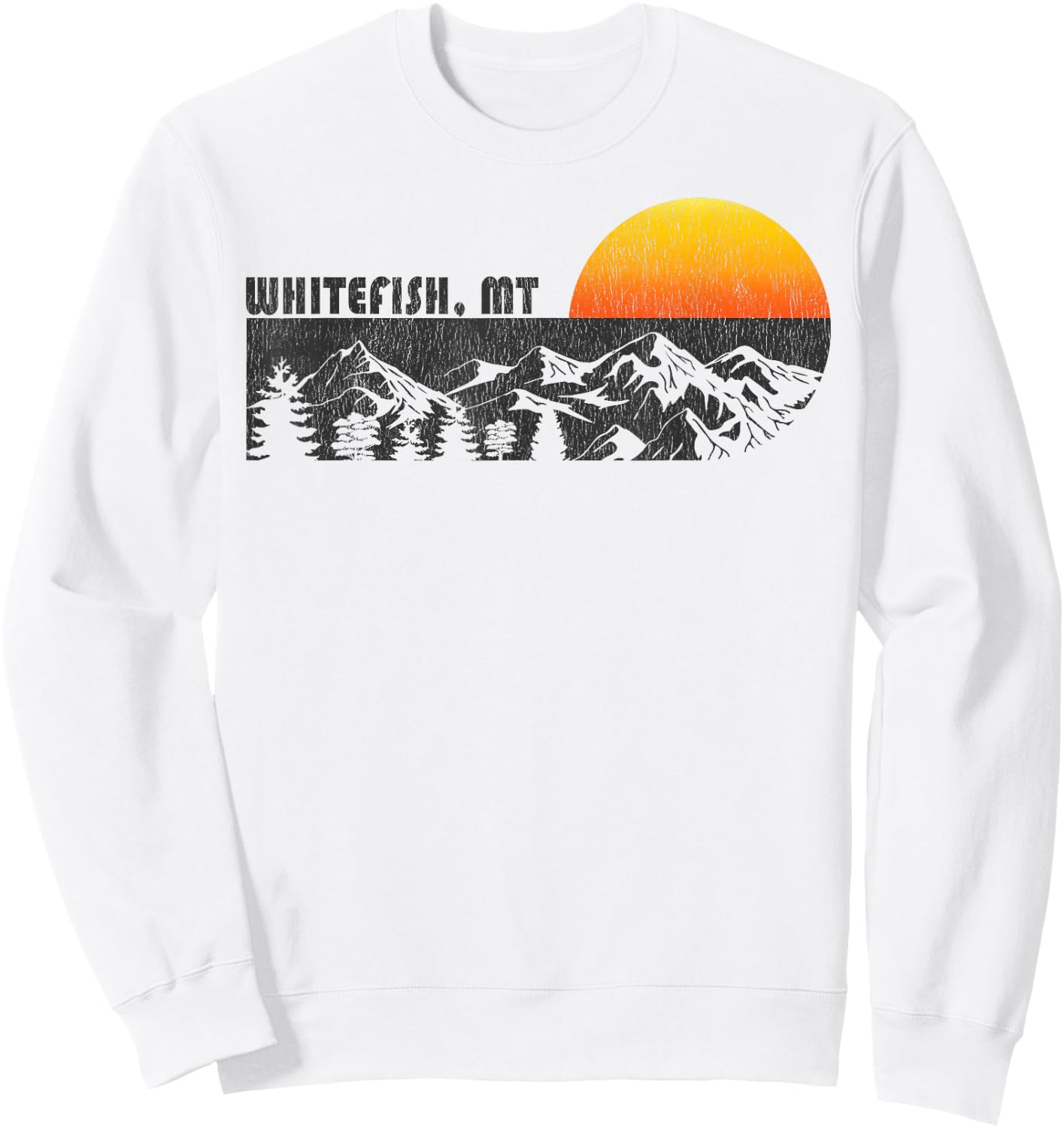 Retro Whitefish Montana Mountain Sunset Winter Sweatshirt - Sweatshirt | White