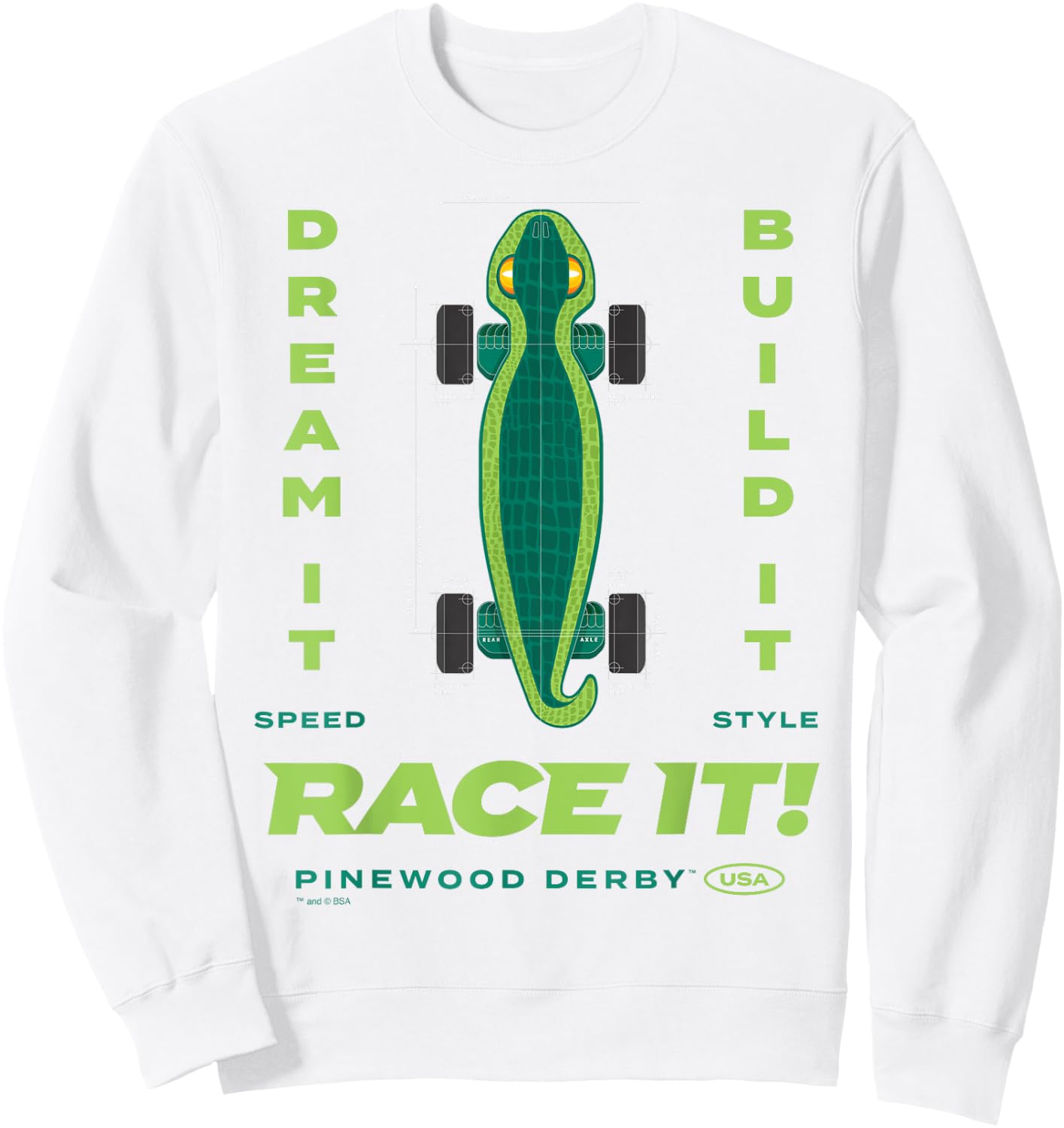 Scouting America Boys Pinewood Derby Lizard , Green, Small Sweatshirt - Sweatshirt | White