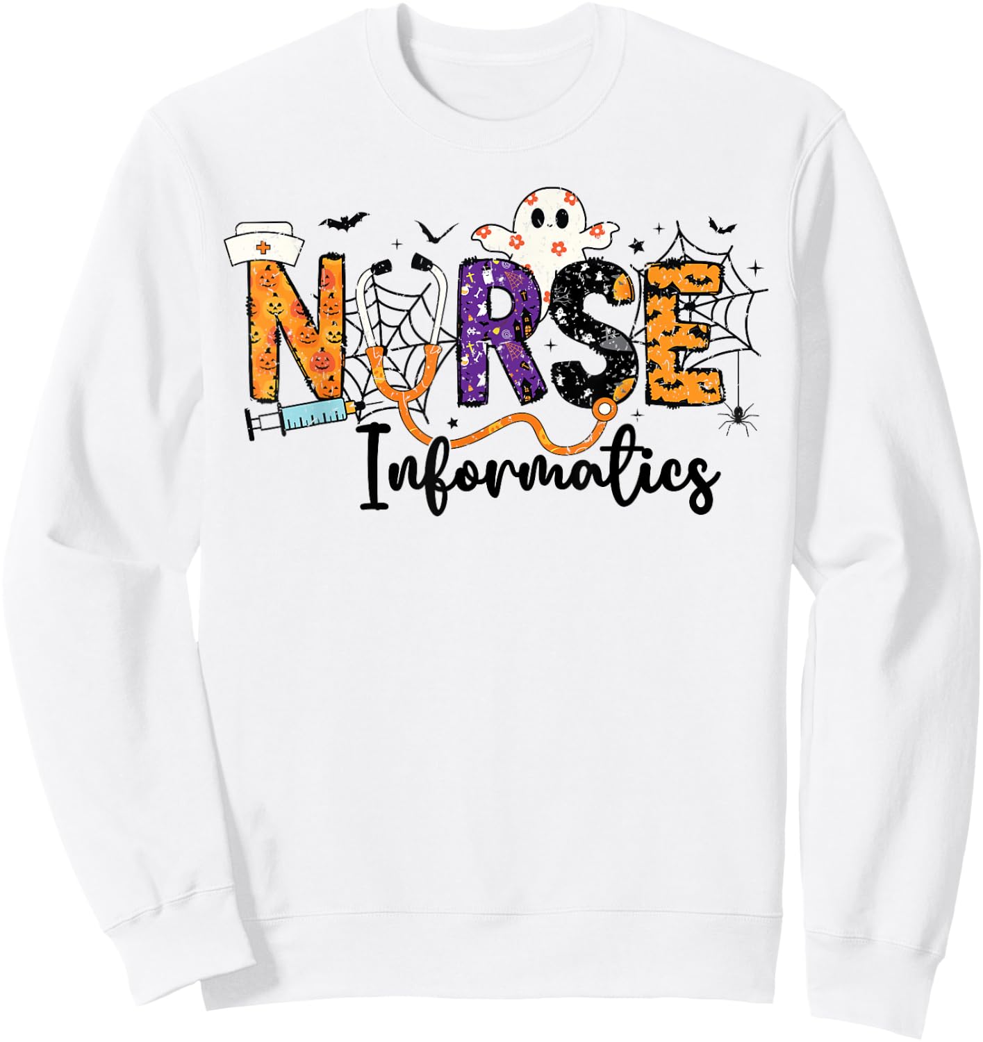 Informatics Nurse IN Ghost Halloween Nursing IN Nurses Women Sweatshirt - Sweatshirt | White