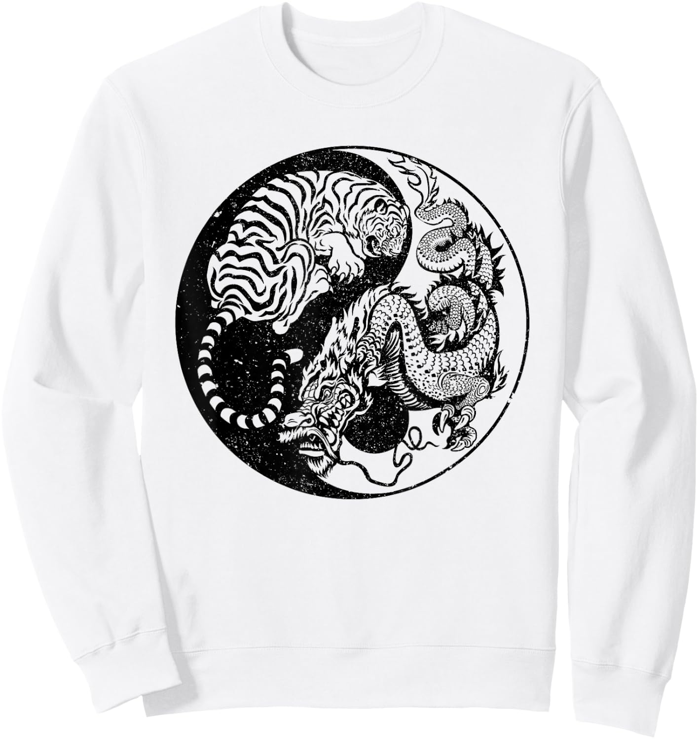 Dragon Vs Tiger Tattoo! Yin and Yang Beast Fight Sweatshirt - Sweatshirt | White