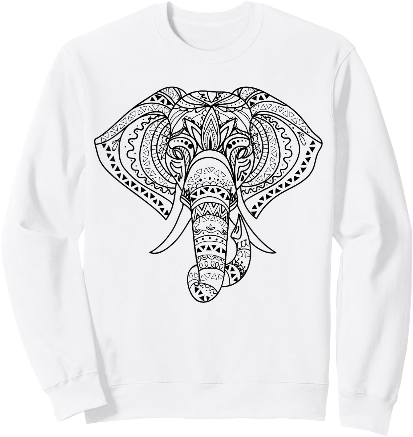 Elephant Mandala, Ethnic Native American Shamanic Sweatshirt - Sweatshirt | White