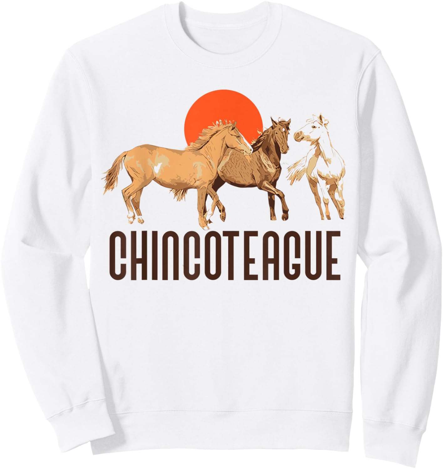 Retro Chincoteague Island Wild Pony Horse 80s Graphic Sweatshirt - Sweatshirt | White