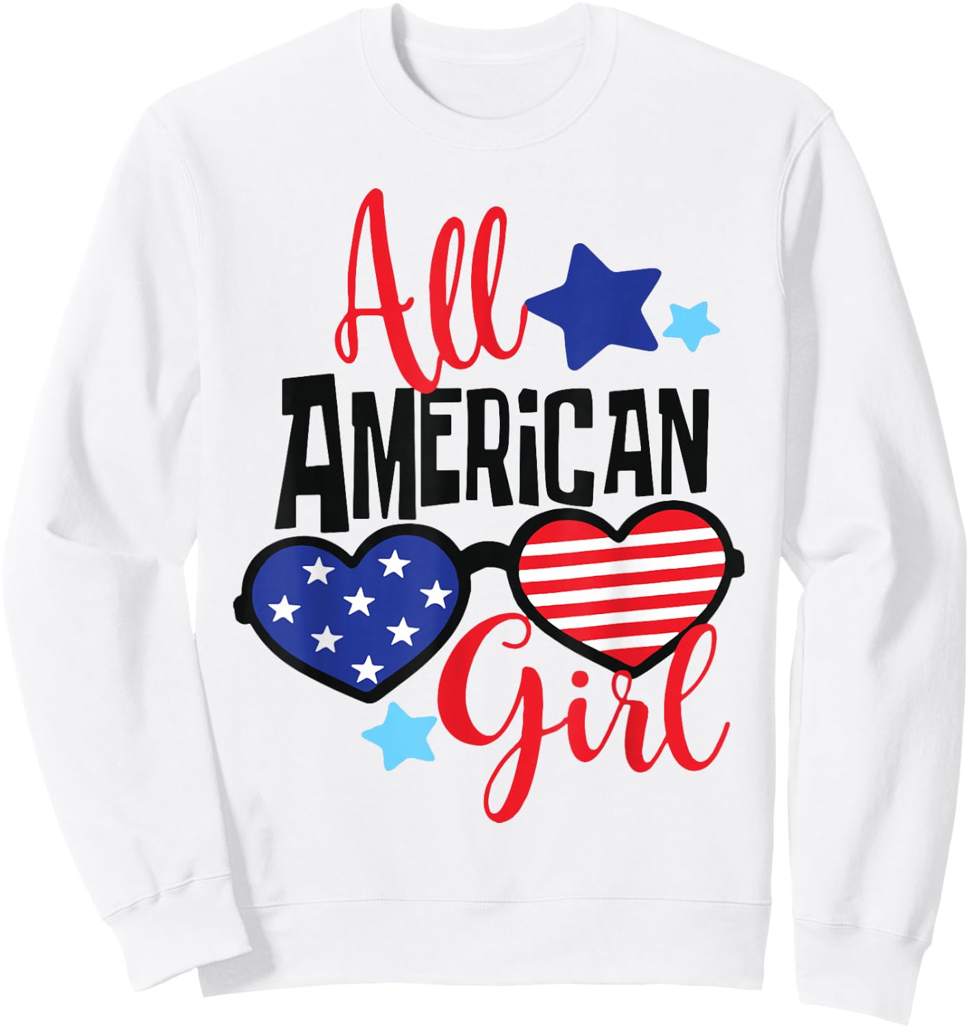 All American Girl Cute 4th July Teen Toddler Flag Patriotic Sweatshirt - Sweatshirt | White