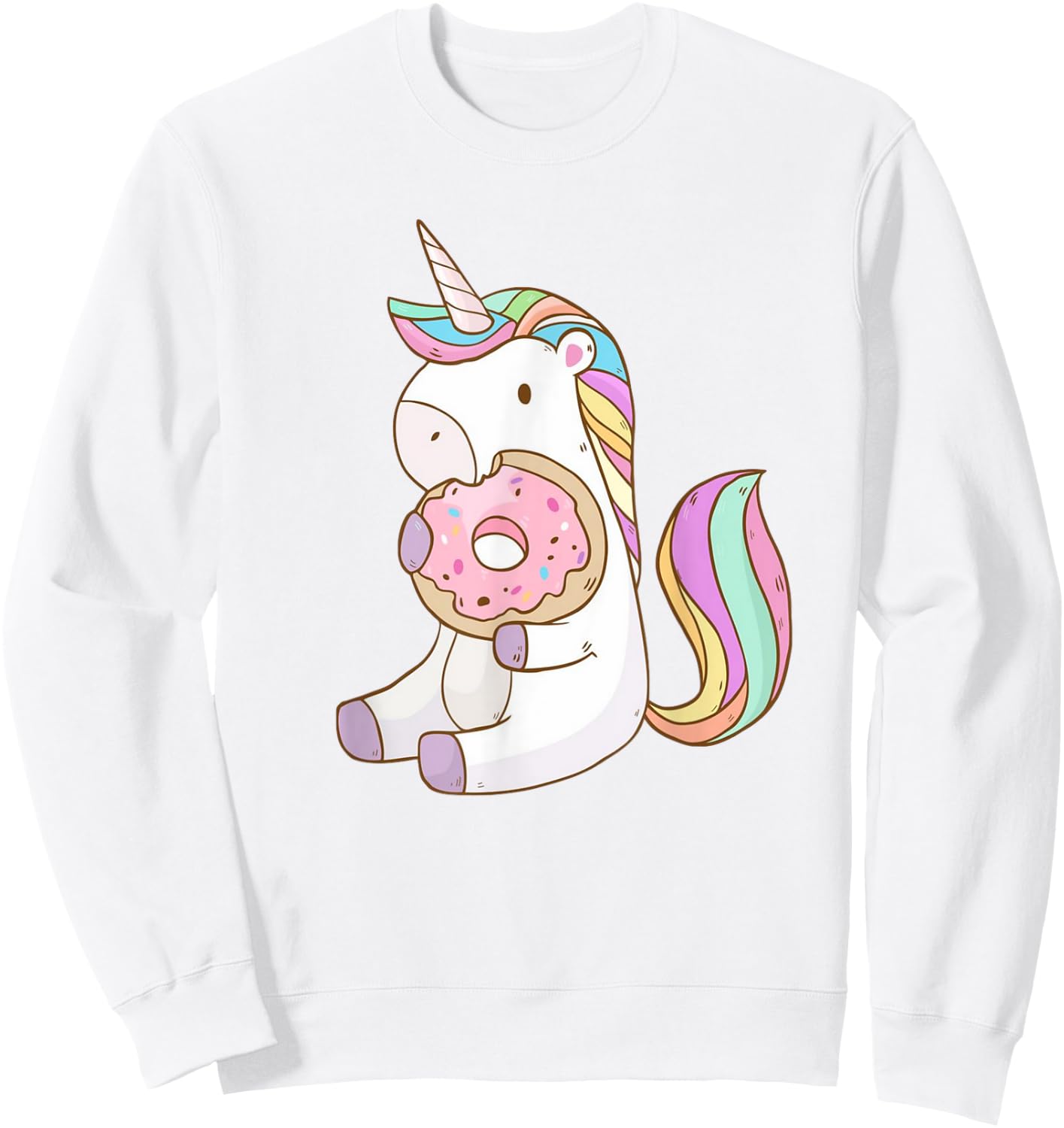 Cute Hungry Unicorn Munching on Yummy Donut Sweatshirt - Sweatshirt | White