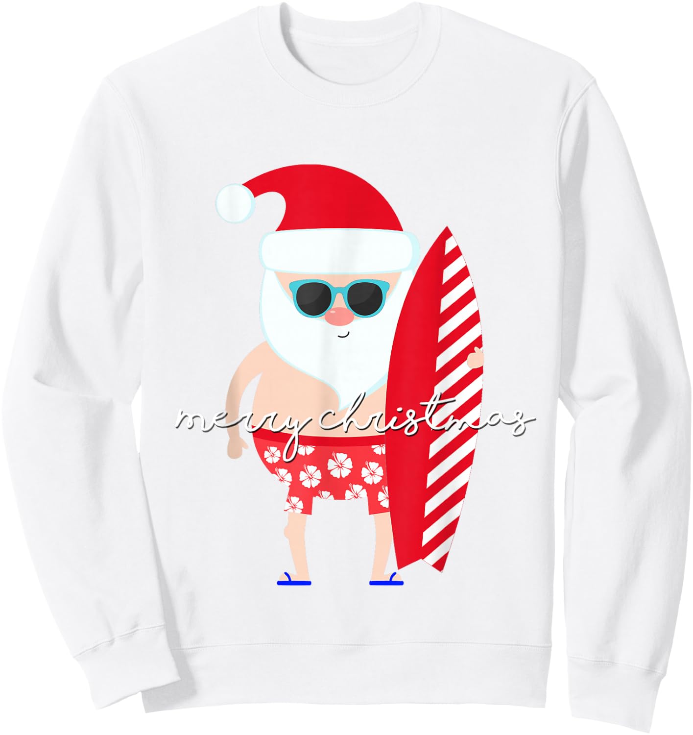 Surfer Santa Surfing Matching Family for Christmas Vacation Sweatshirt - Sweatshirt | White