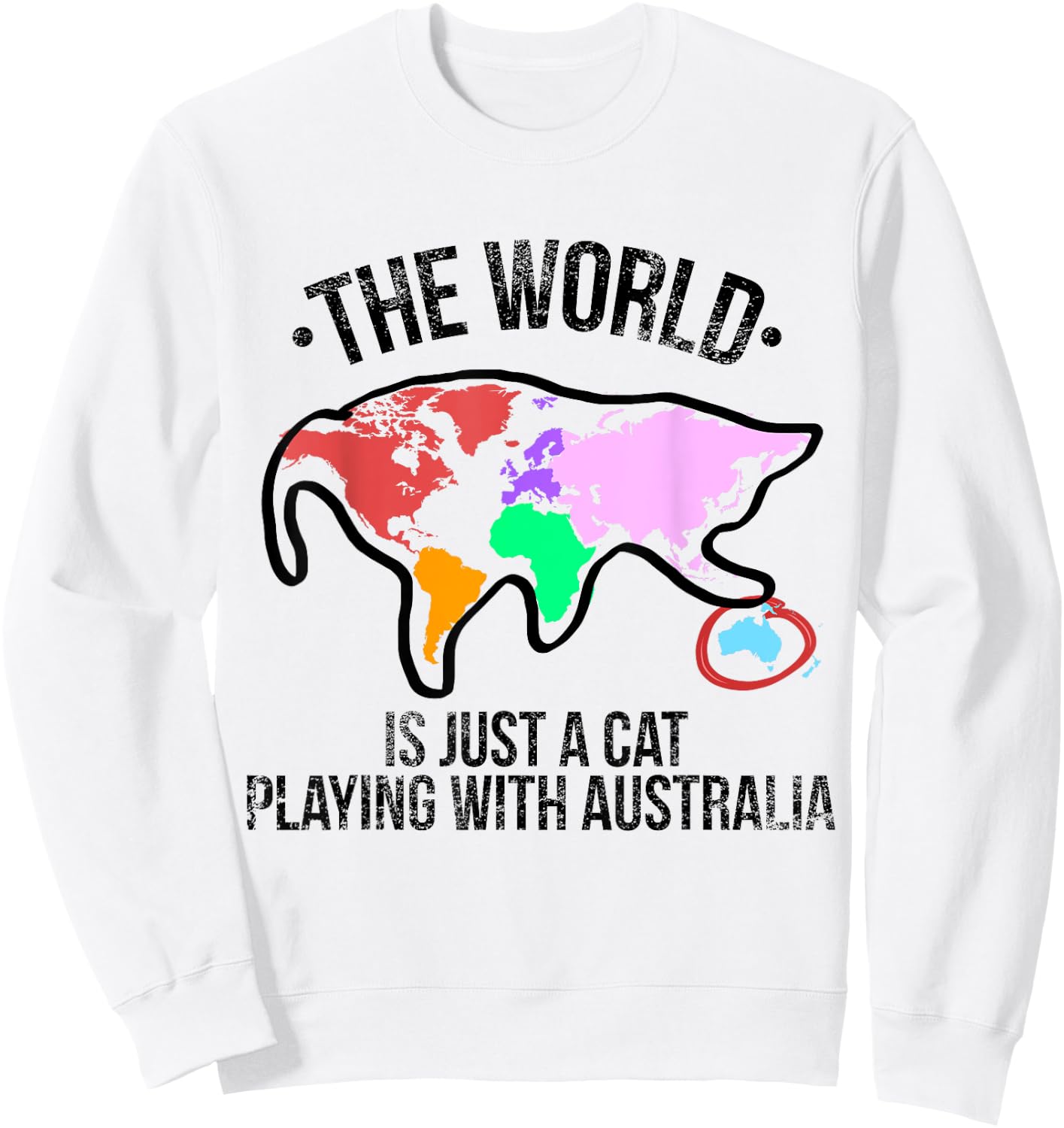 The World Is A Cat Playing With Australia Short Sleeve Sweatshirt - Sweatshirt | White