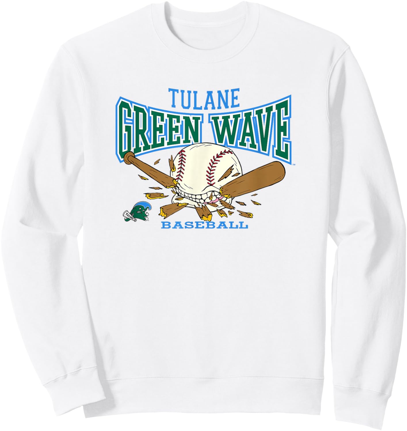 Tulane Green Wave Baseball Bite Gray Officially Licensed Sweatshirt - Sweatshirt | White